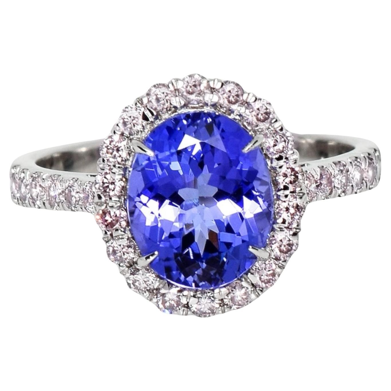 IGI 14K 2.56 ct Tanzanite&Pink Diamond Antique Art Deco Engagement Ring For Sale