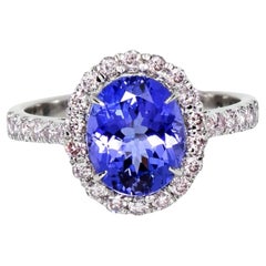 *NRP*IGI 14K 2.56 ct Tanzanite&Pink Diamond Antique Art Deco Engagement Ring