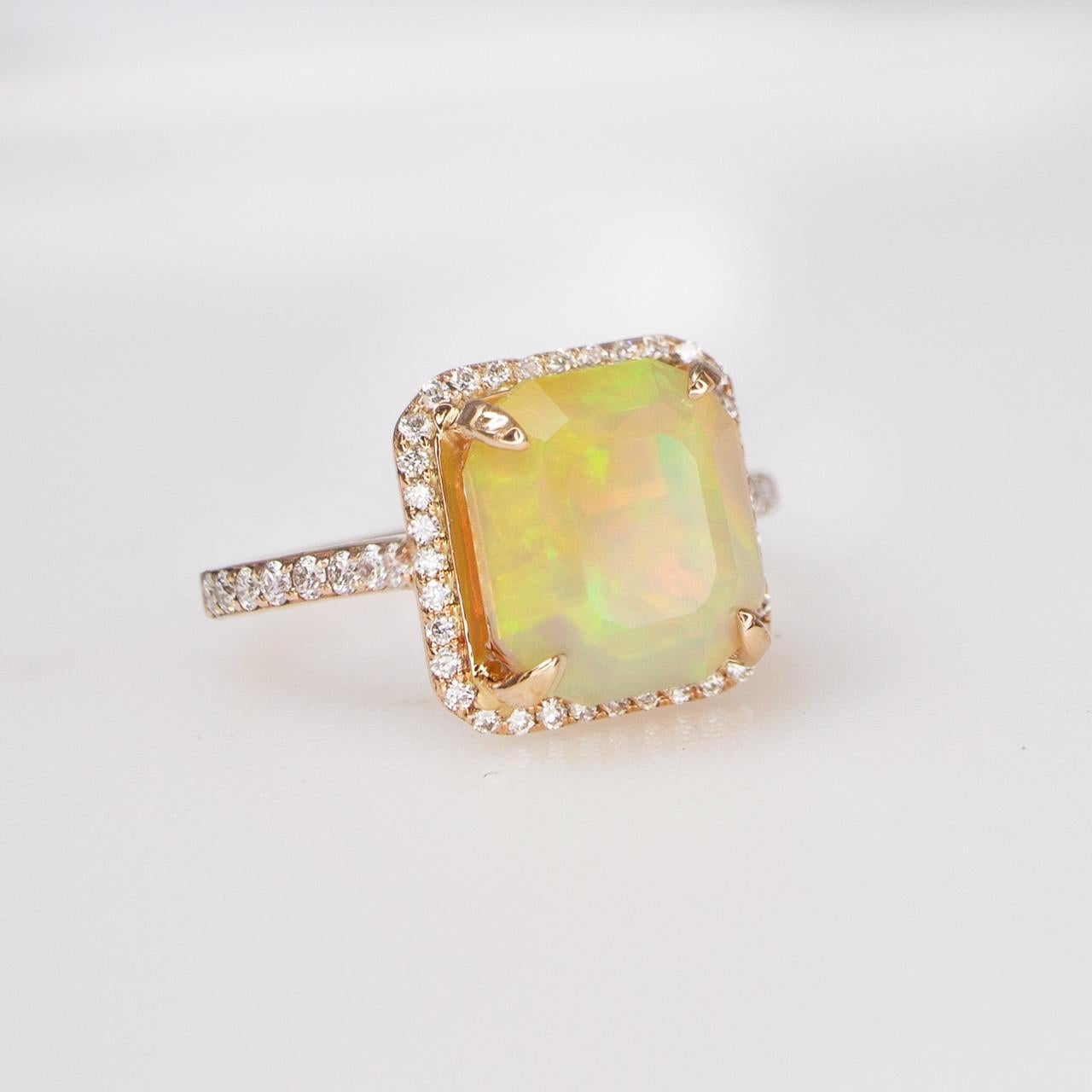 Emerald Cut *NRP*IGI 14K 3.50 ct  Natural Color Play Opal Diamonds Antique Engagement Ring