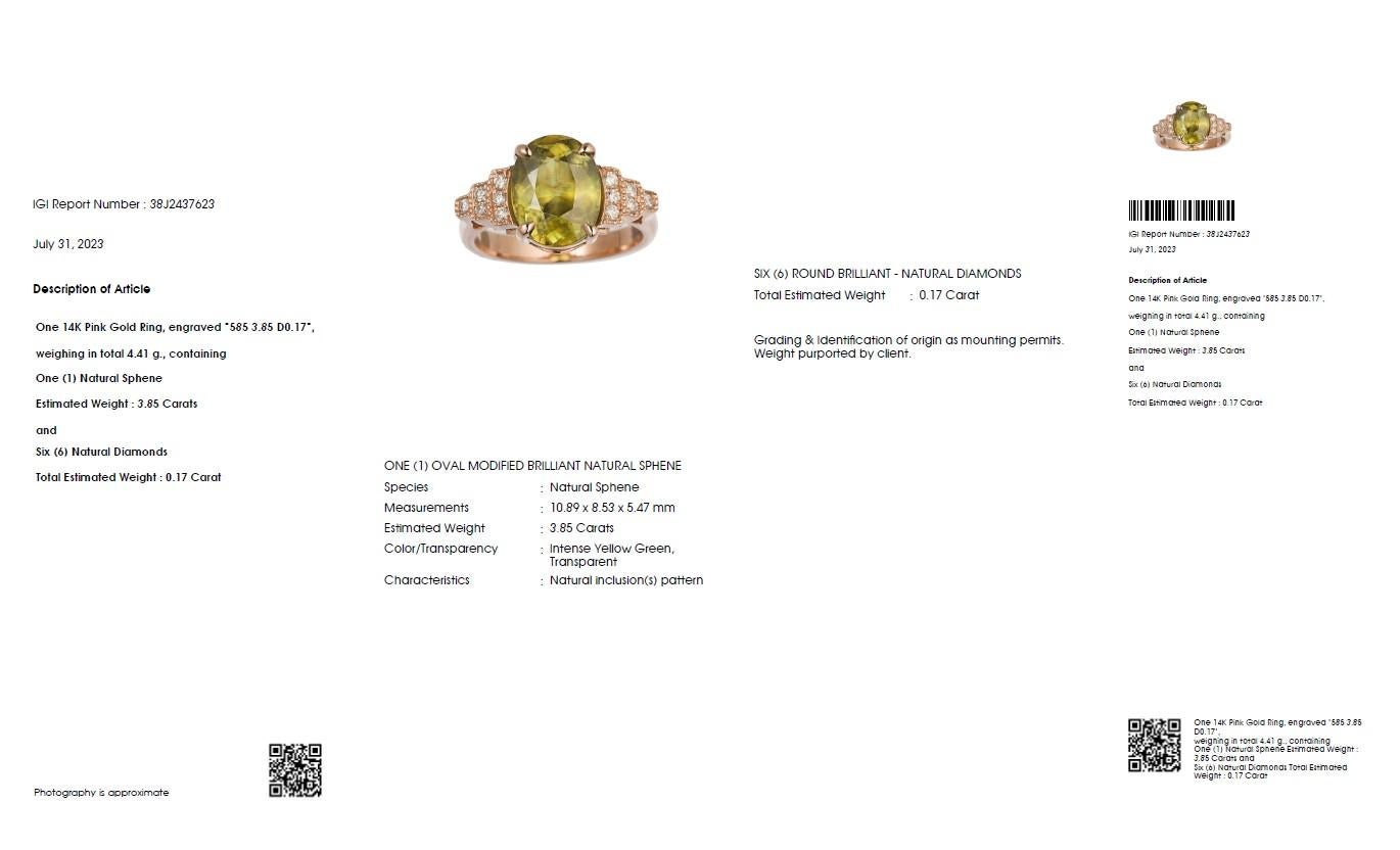 Art Deco *NRP*IGI 14K 3.85 ct  Natural Color Play Sphene Diamonds Antique Engagement Ring