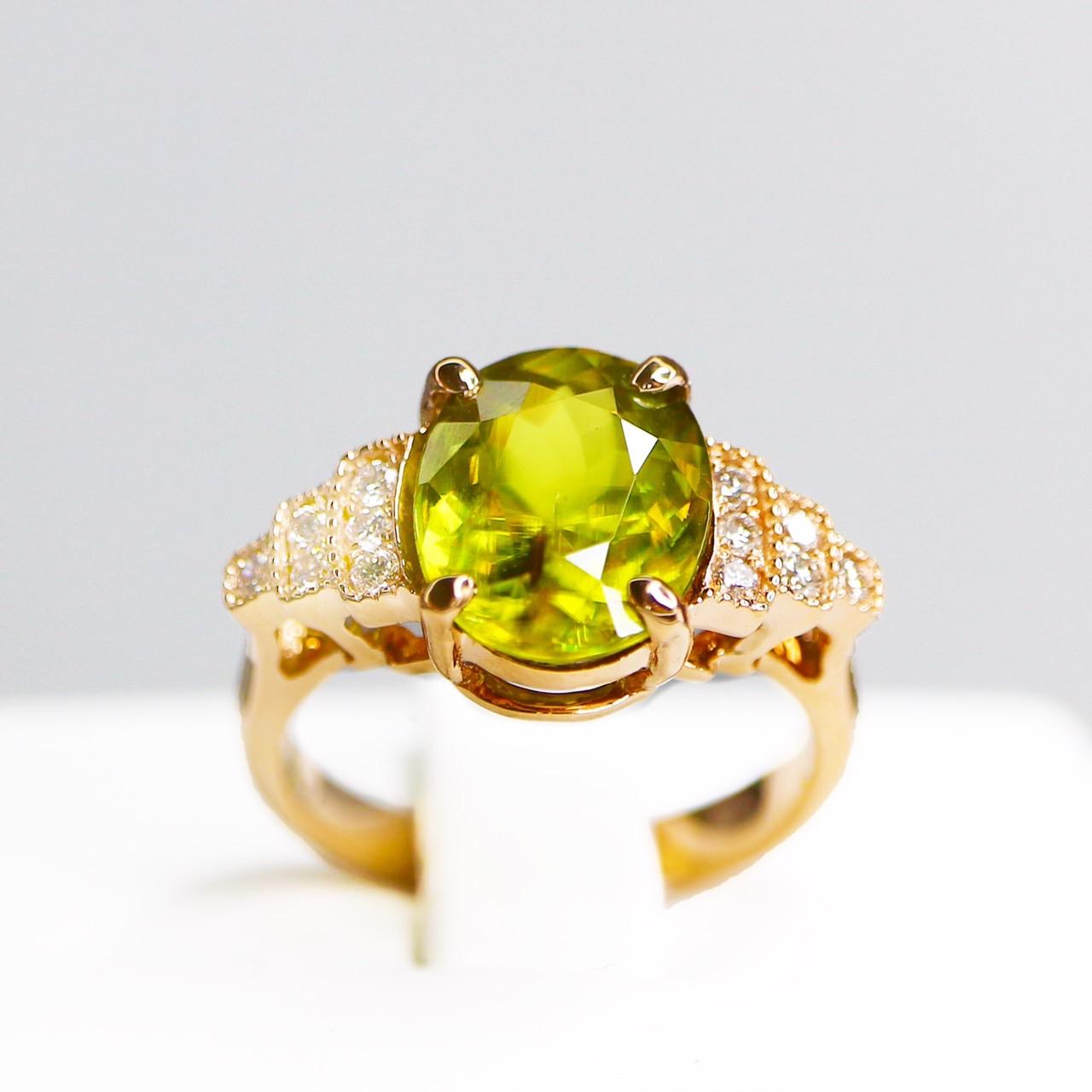 Oval Cut *NRP*IGI 14K 3.85 ct  Natural Color Play Sphene Diamonds Antique Engagement Ring