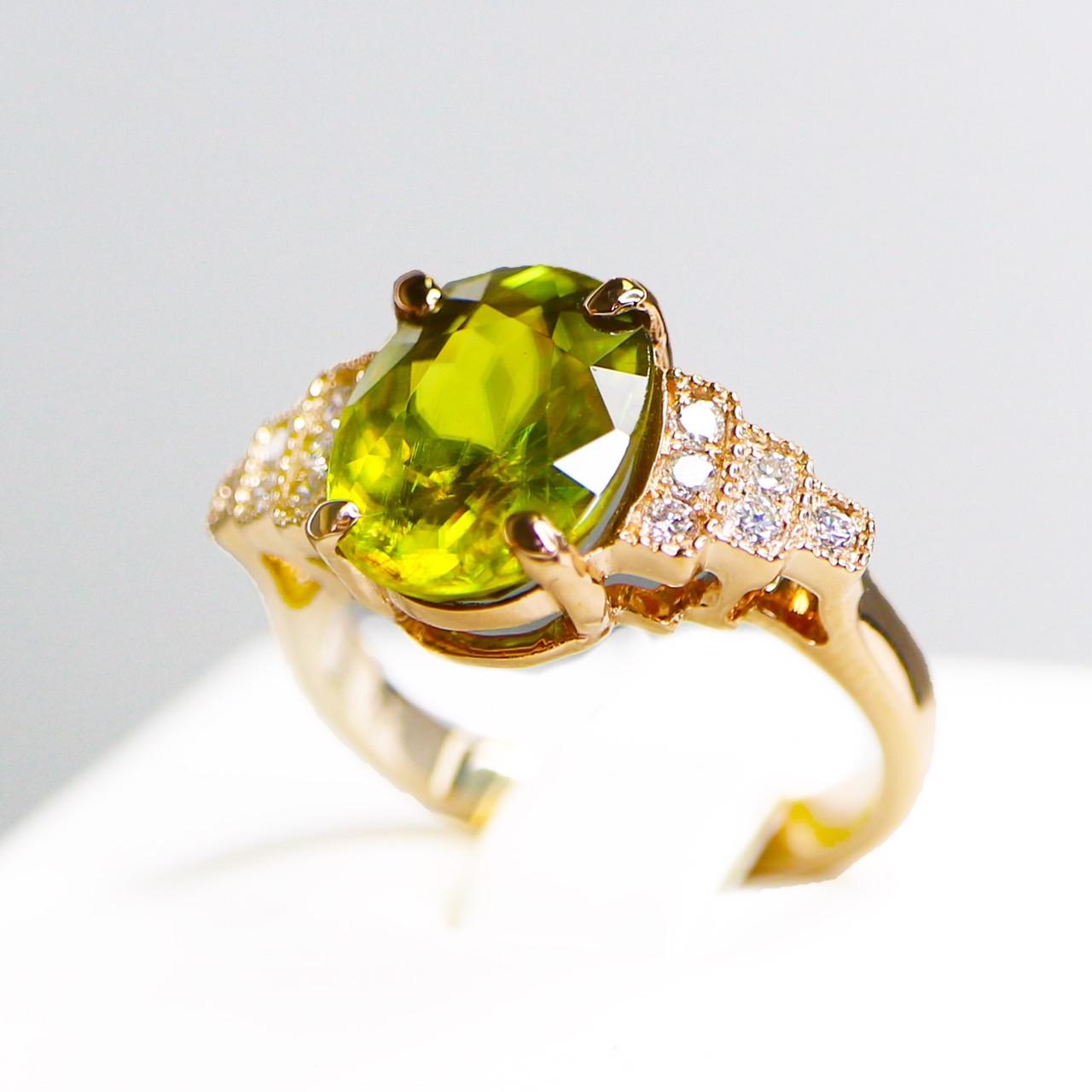 *NRP*IGI 14K 3.85 ct  Natural Color Play Sphene Diamonds Antique Engagement Ring In New Condition In Kaohsiung City, TW