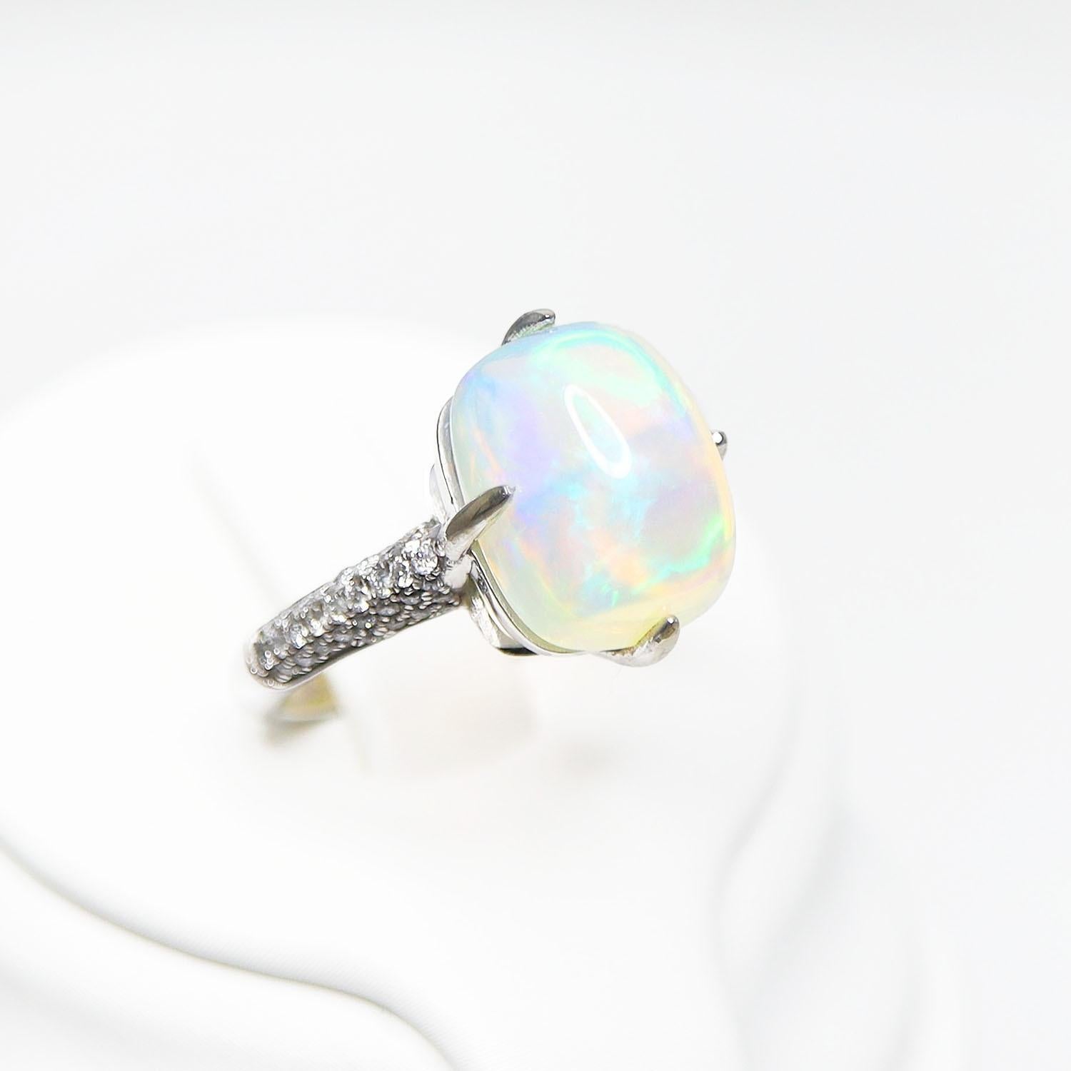 Art Deco IGI 14K 4.46 ct  Natural Color Play Opal Diamonds Antique Engagement Ring For Sale