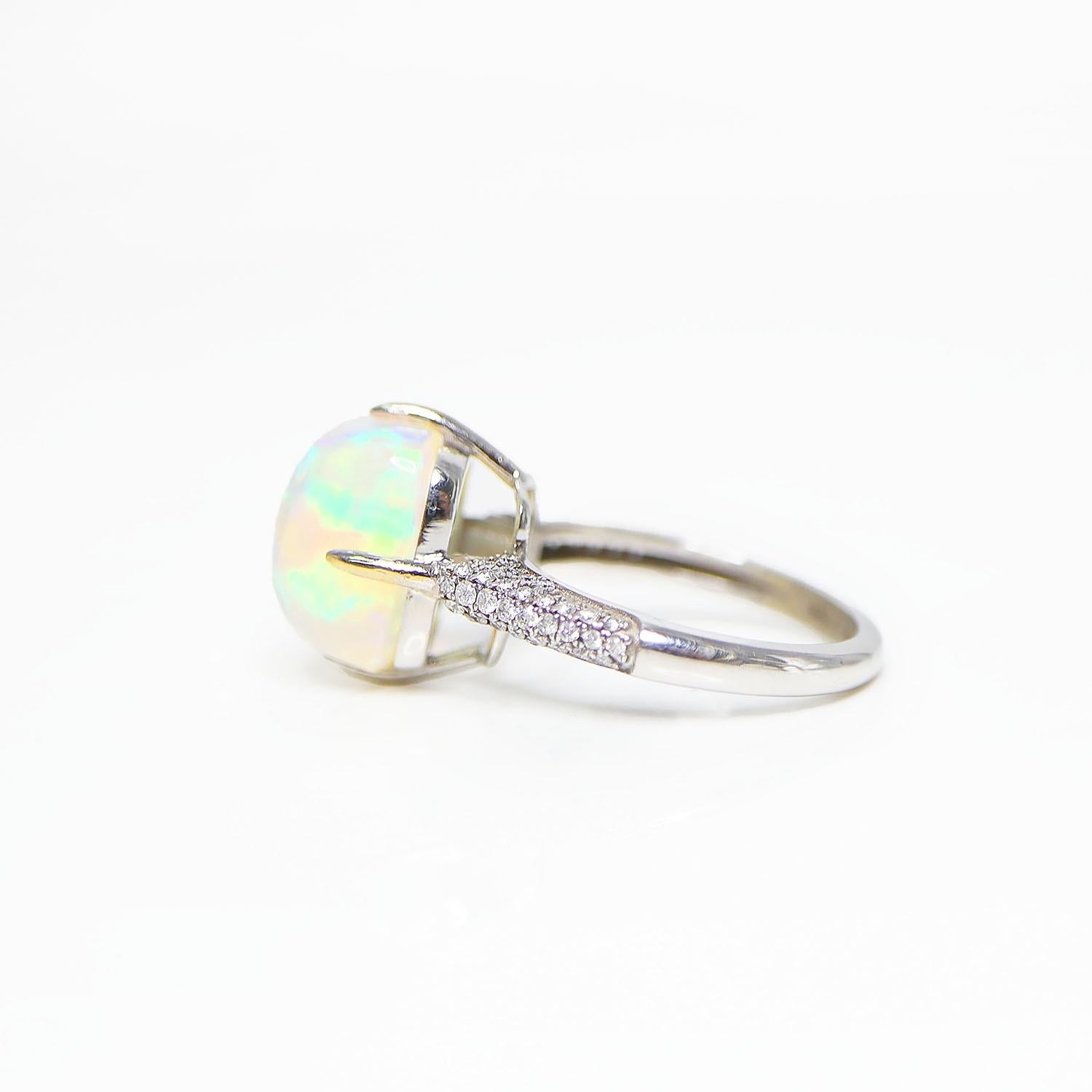 Women's IGI 14K 4.46 ct  Natural Color Play Opal Diamonds Antique Engagement Ring For Sale