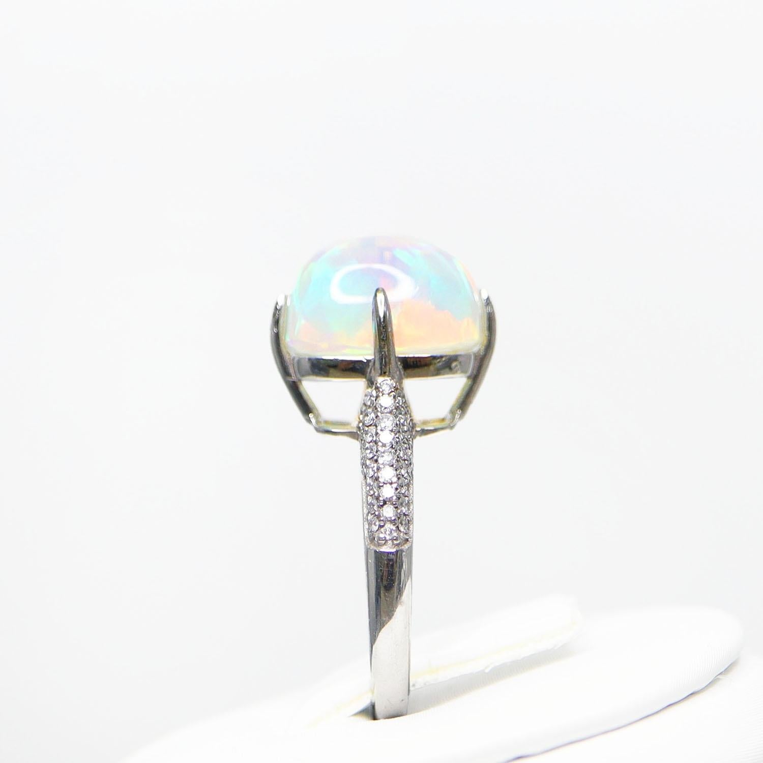 IGI 14K 4.46 ct  Natural Color Play Opal Diamonds Antique Engagement Ring For Sale 1