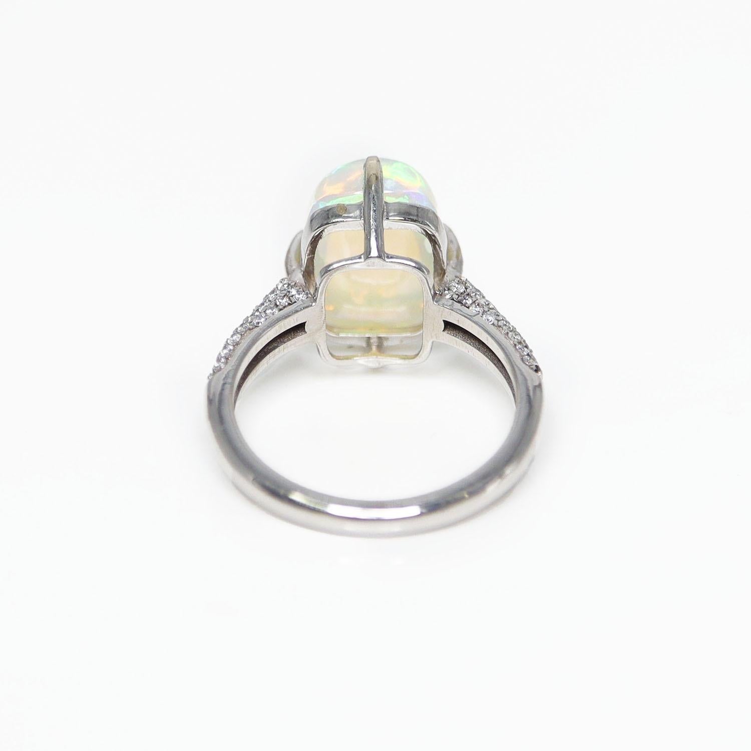 IGI 14K 4.46 ct  Natural Color Play Opal Diamonds Antique Engagement Ring For Sale 2