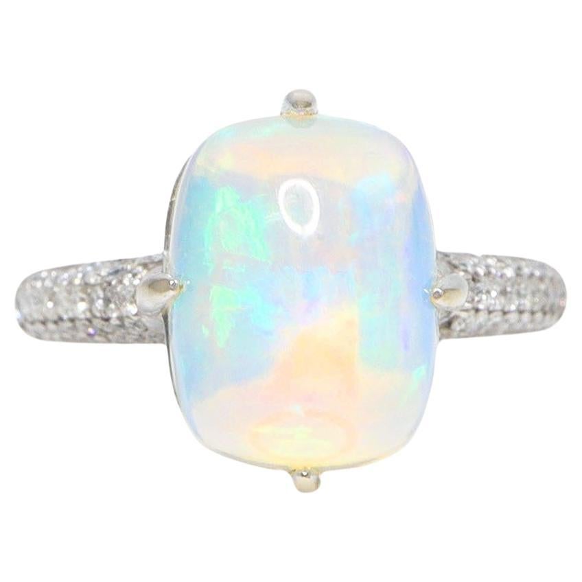 *NRP*IGI 14K 4.46 ct  Natural Color Play Opal Diamonds Antique Engagement Ring