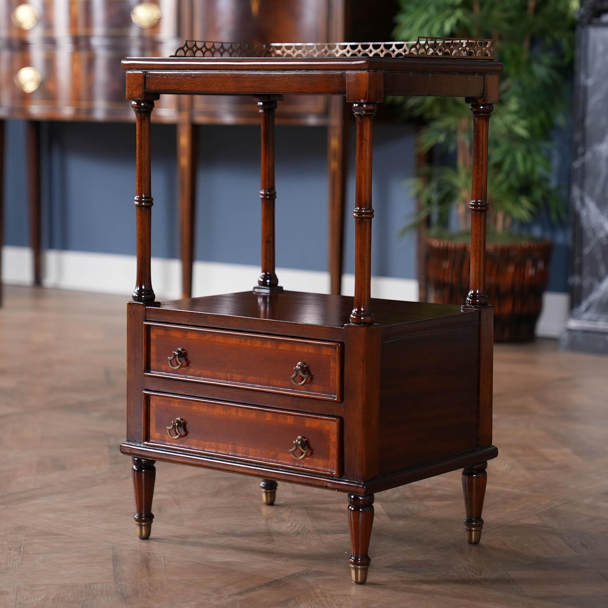 Hand-Carved NSI132 Two Drawer End Table For Sale