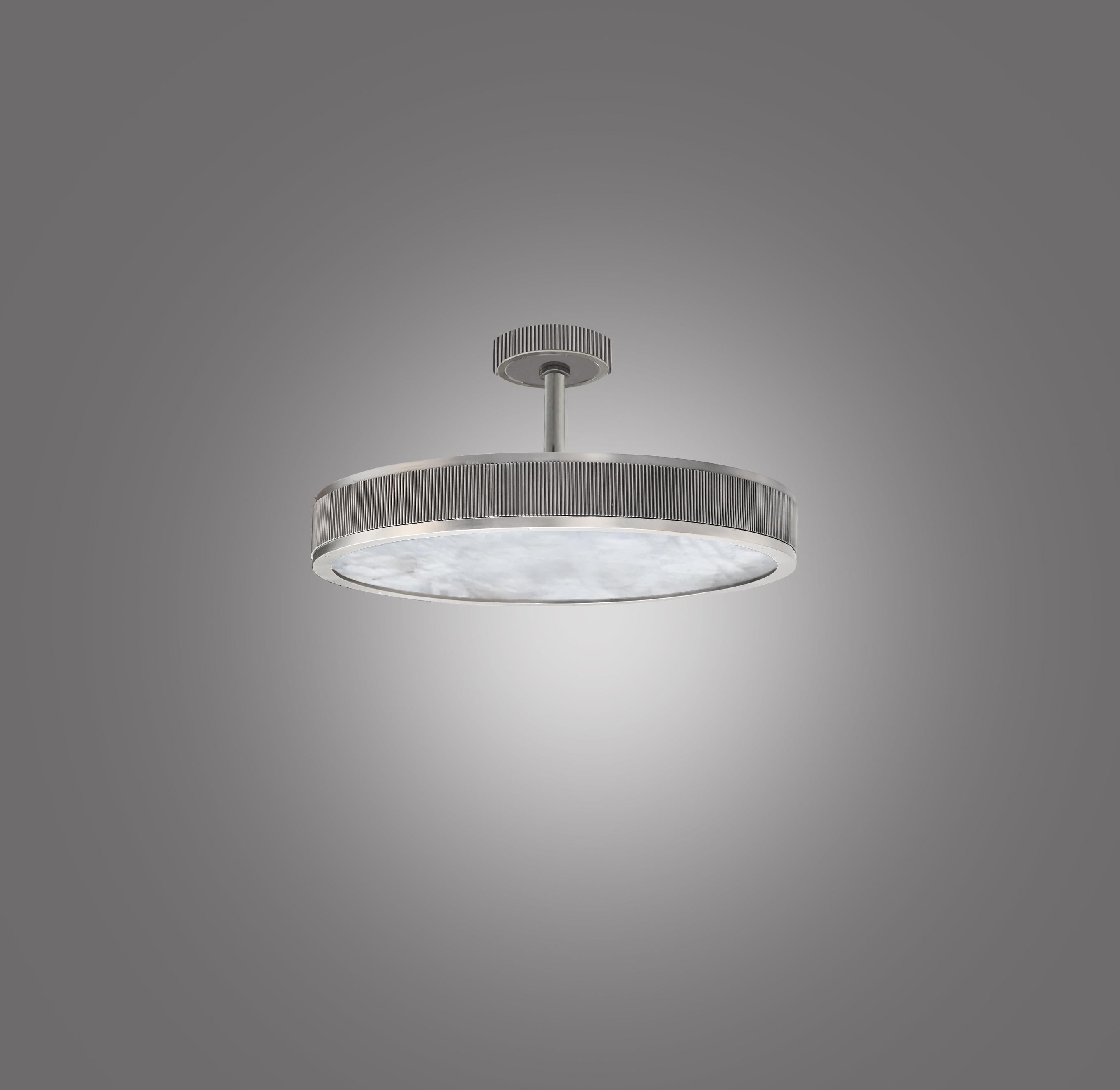 Large rock crystal semi flush mount with matte nickel plating frame. Created by Phoenix Gallery, NYC.
Custom size, quantity, and metal finish upon request.
Height can be adjustable.