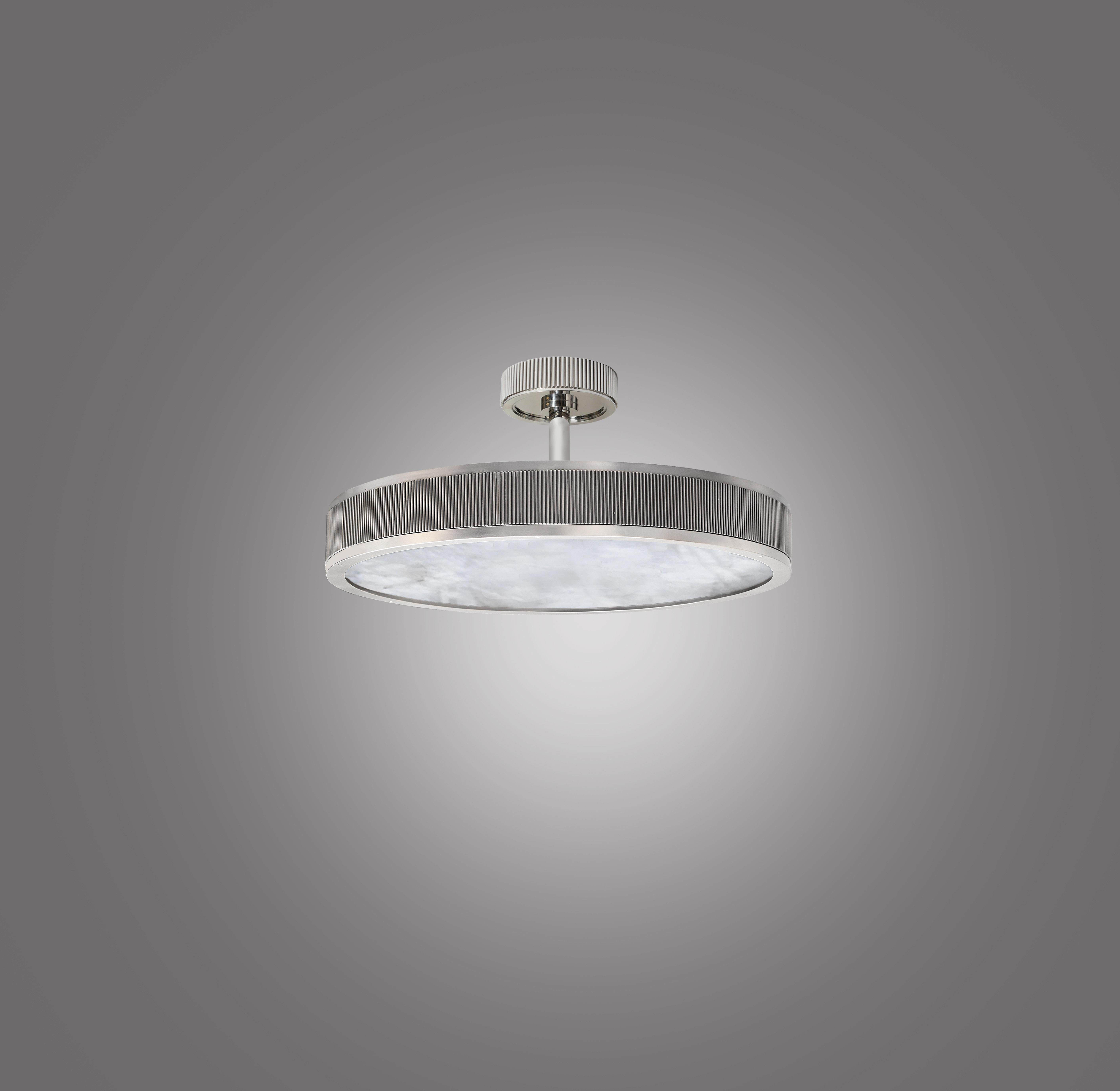 Rock crystal semi flush mount with nickel plating frame. Created by Phoenix Gallery, NYC.
Height can be adjustable.

