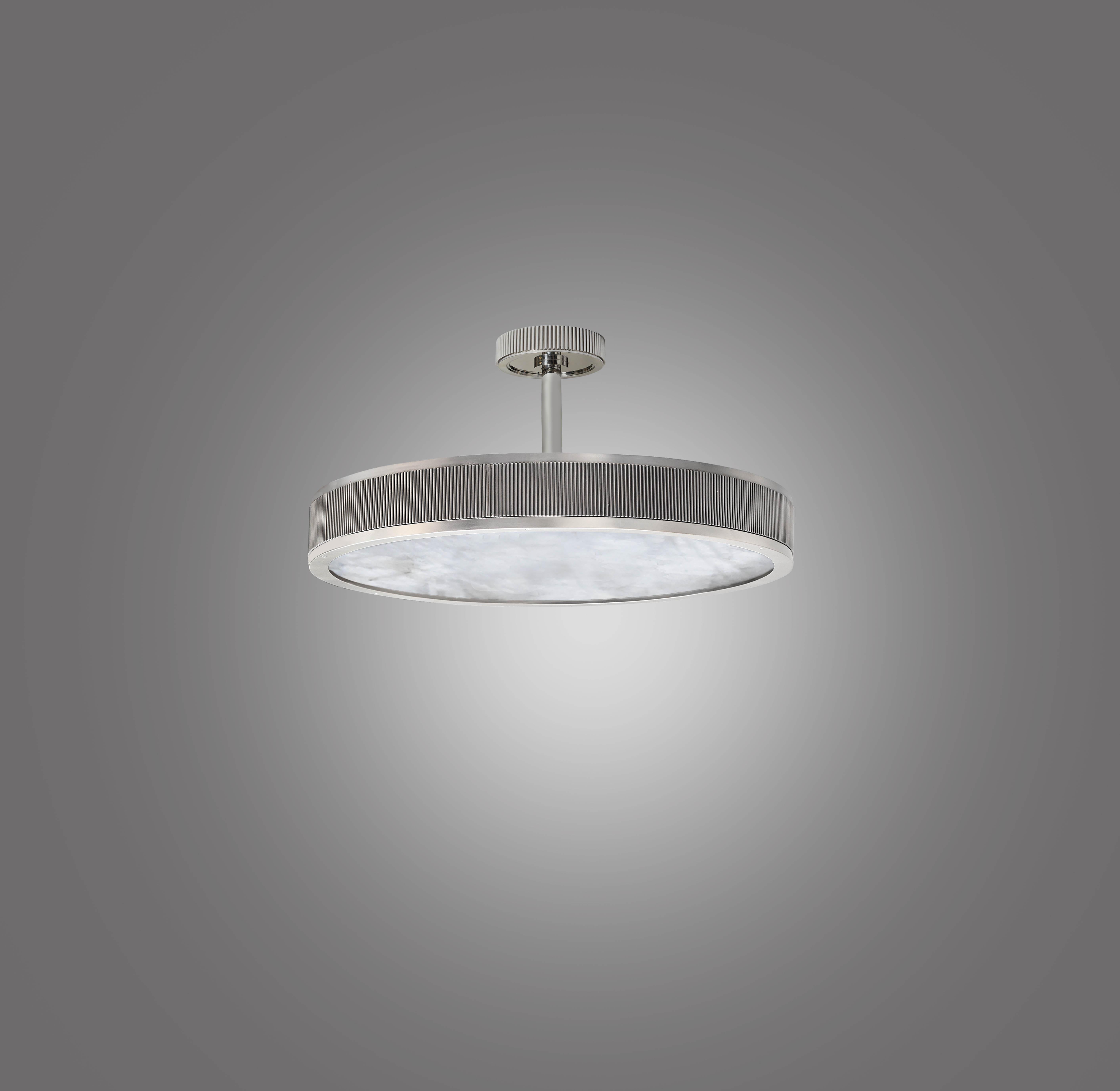 rock crystal semi flush mount with nickel plating frame. Created by Phoenix Gallery, NYC.

Height can be adjustable.