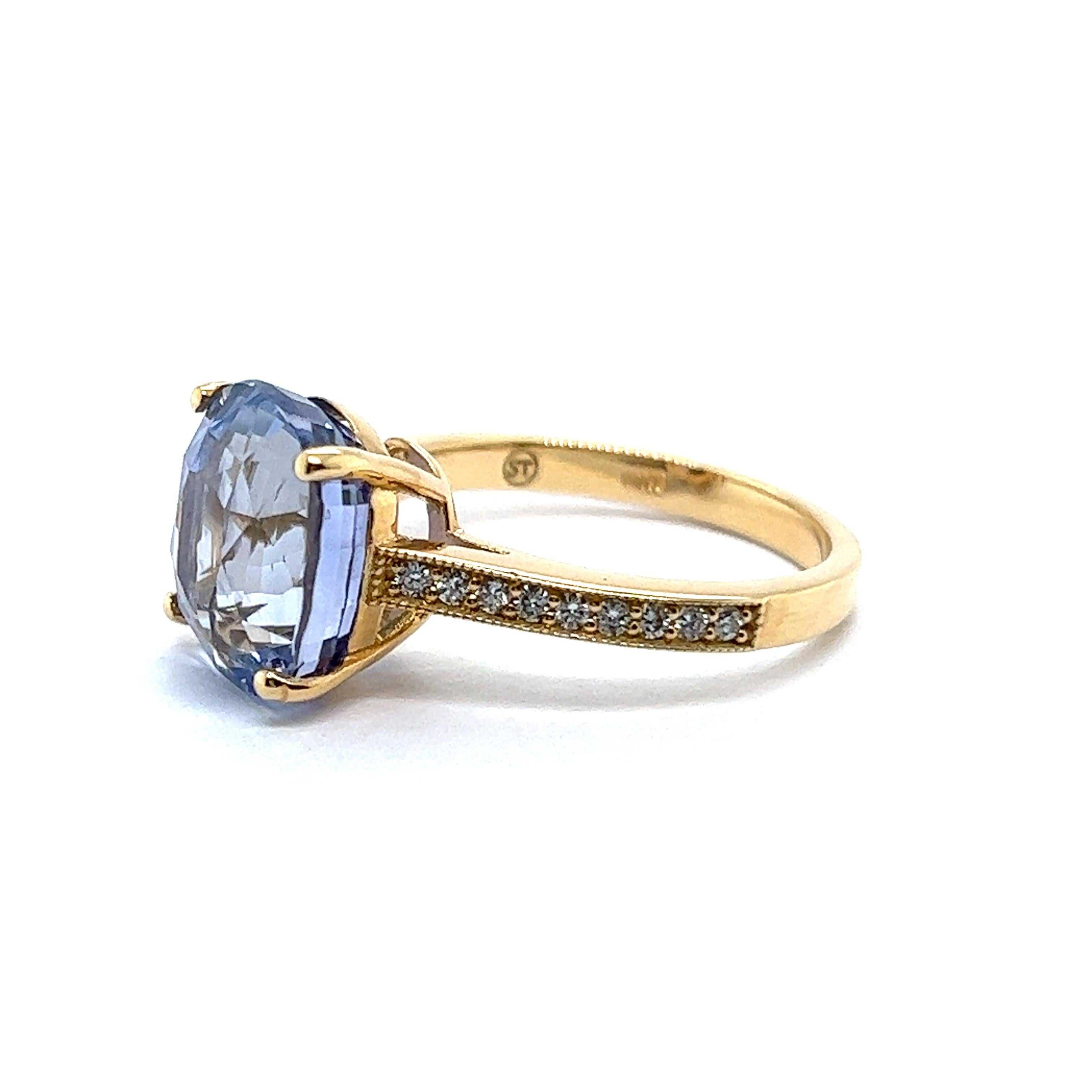 Blue Sapphire NTE Ring with Diamonds in Yellow 18 Karat Gold For Sale 6