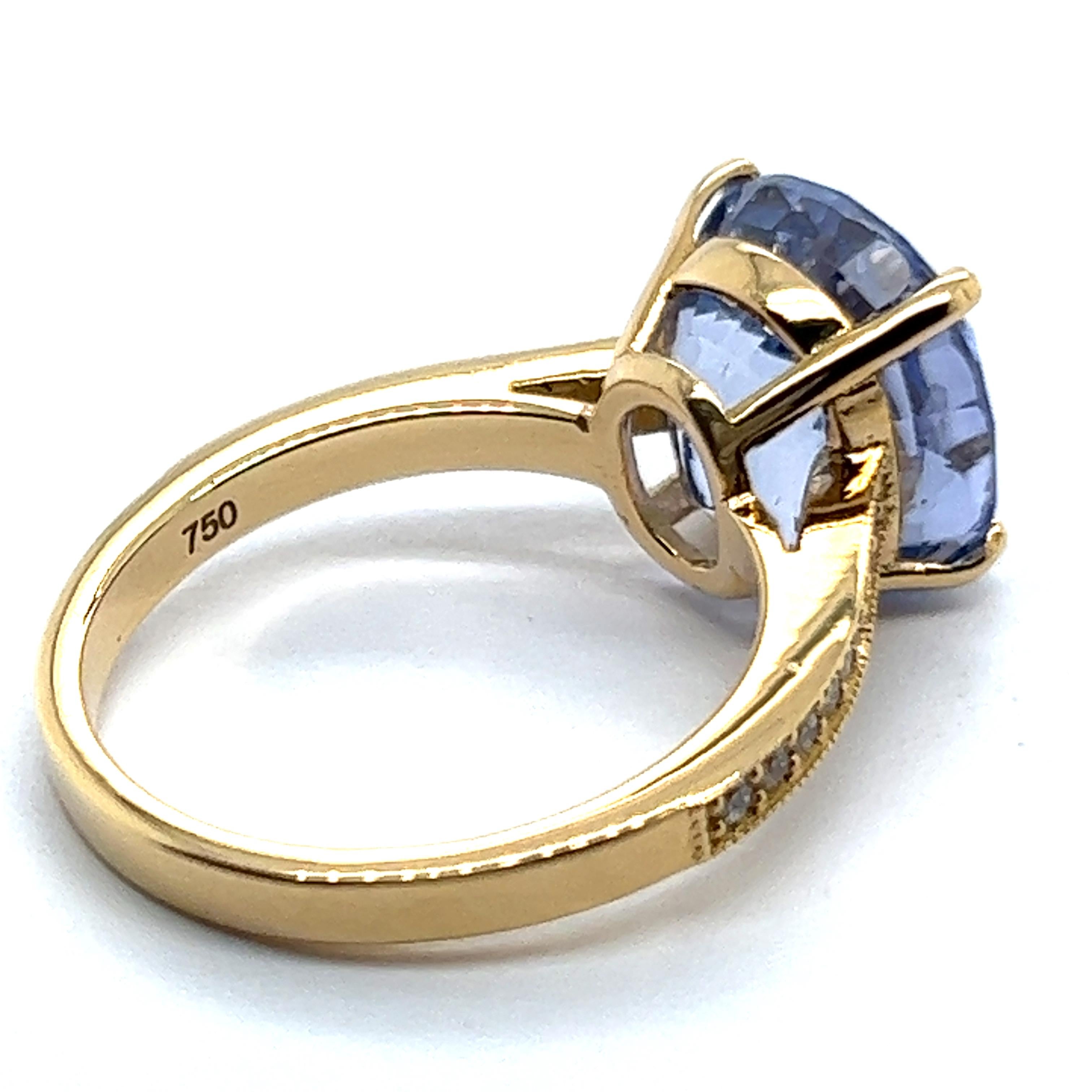 Blue Sapphire NTE Ring with Diamonds in Yellow 18 Karat Gold For Sale 8