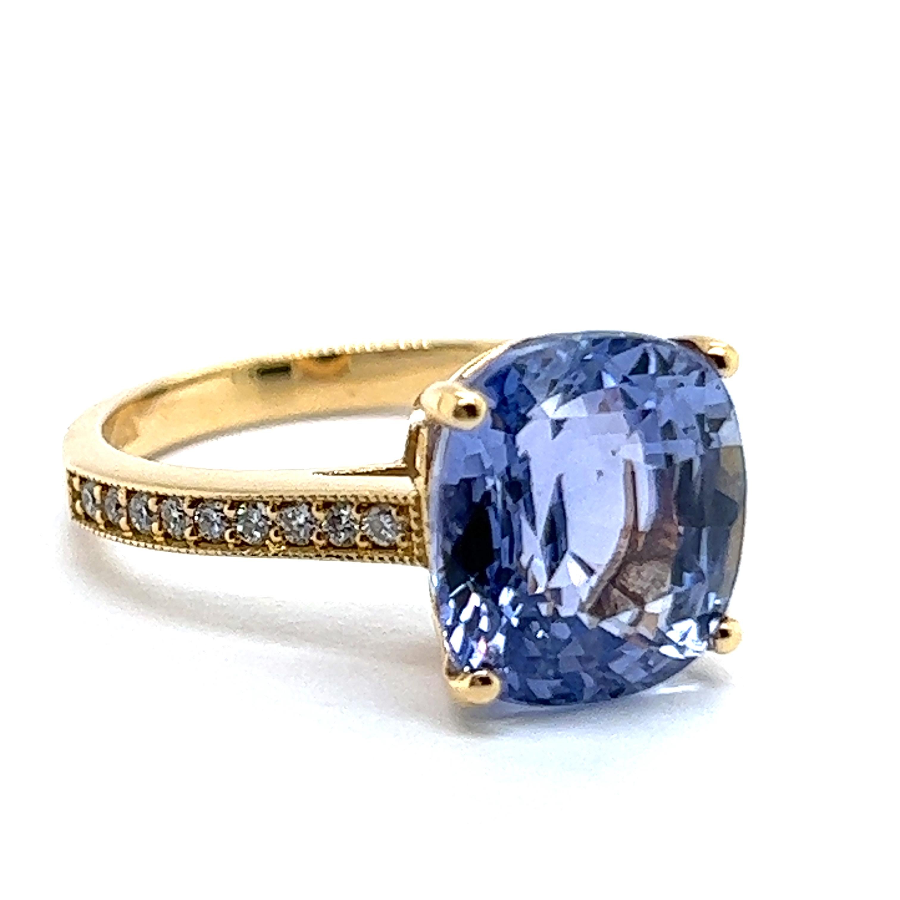 Blue Sapphire NTE Ring with Diamonds in Yellow 18 Karat Gold For Sale 9
