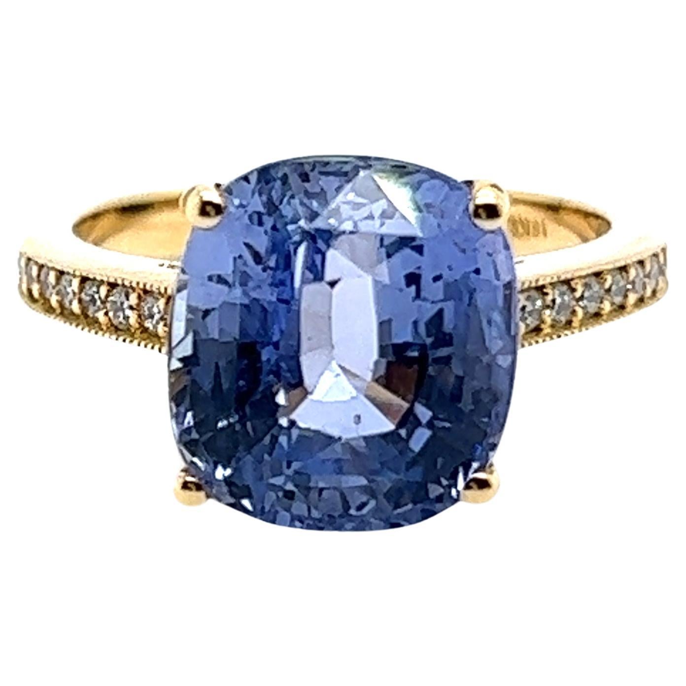 Blue Sapphire NTE Ring with Diamonds in Yellow 18 Karat Gold For Sale
