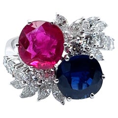 NTE Burma Ruby & Sapphire "Toi et Moi" Ring with Diamonds in 18 Karat White Gold