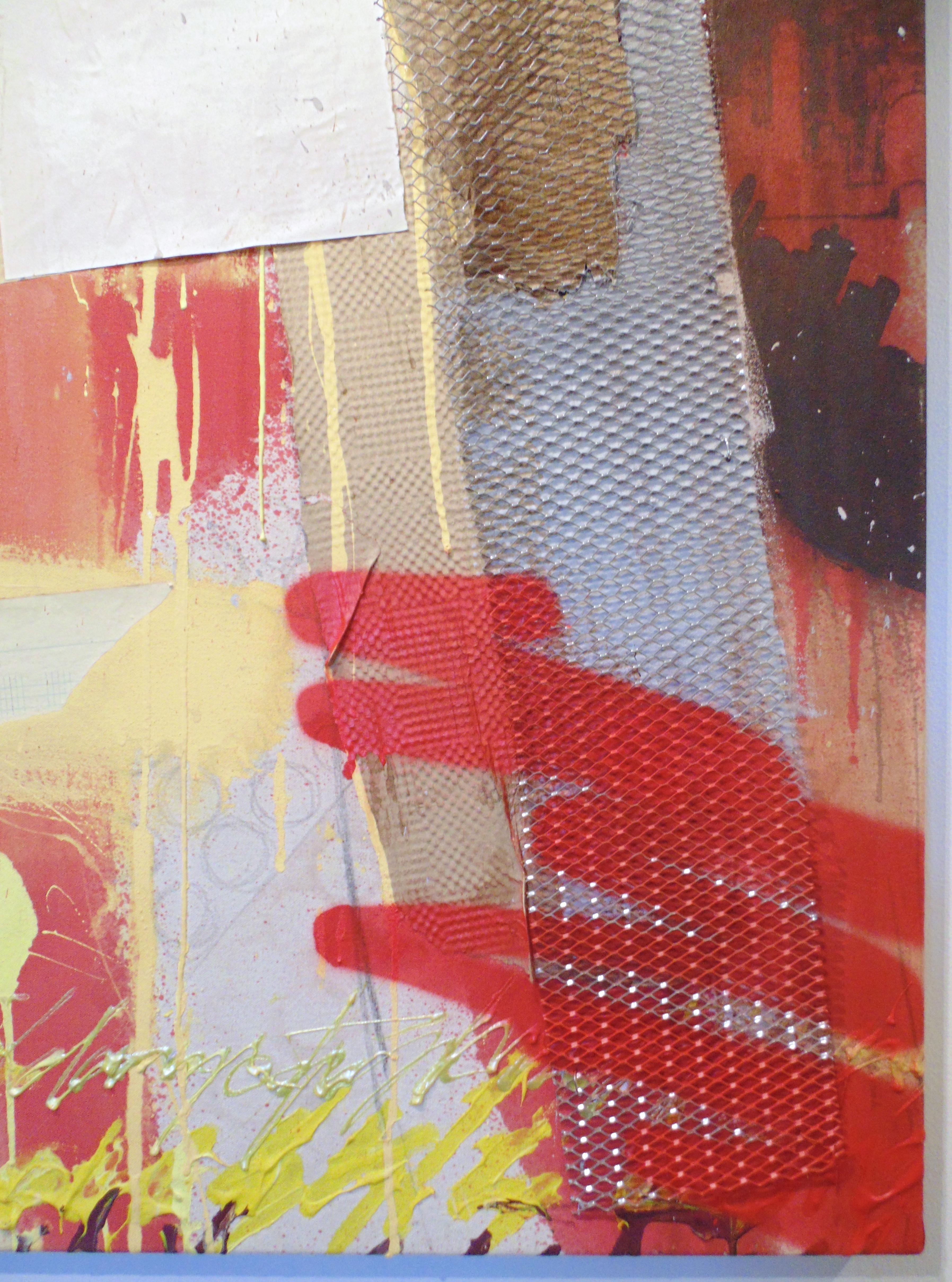 Number 2 di NTEL, graffiti, street art, astratto, testo, rosso, gocce gialle, metallo 1