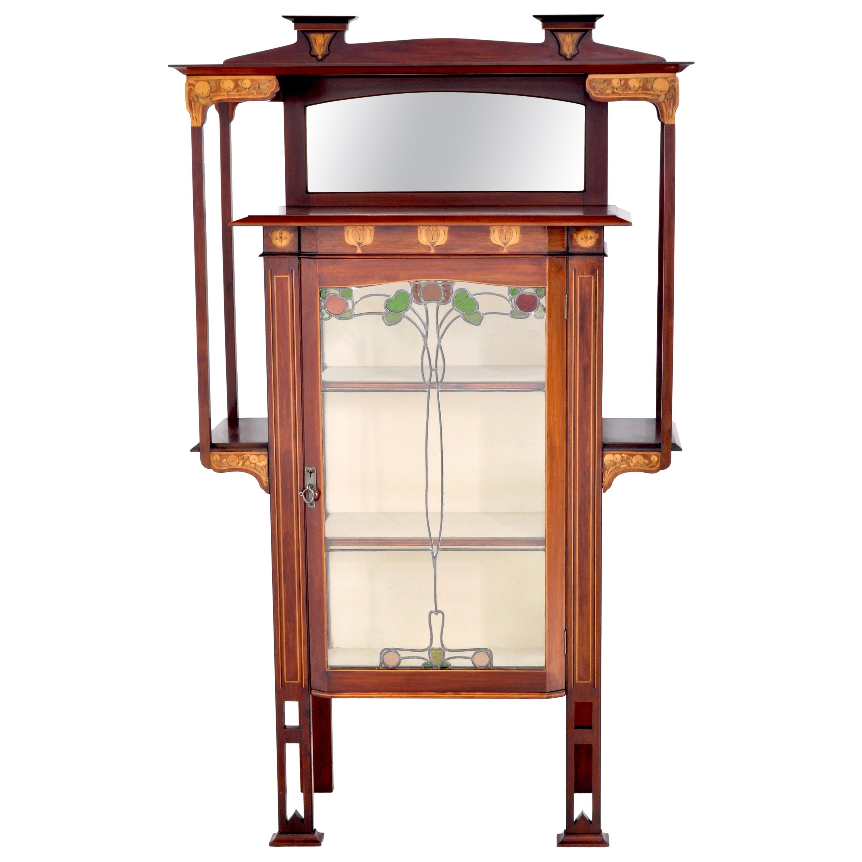 Antique Art Nouveau Inlaid Mahogany China Cabinet Shapland & Petter for Liberty