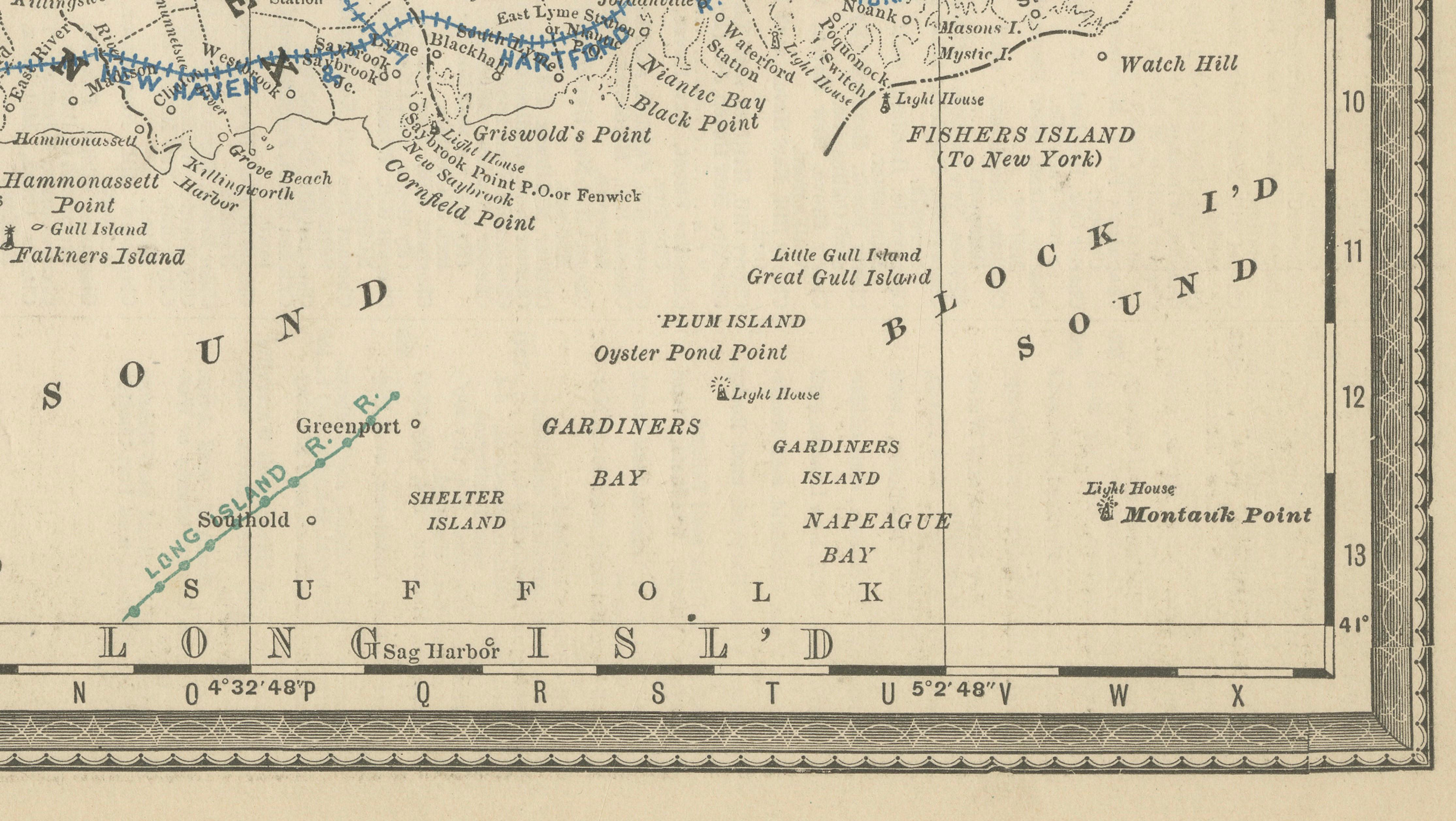 ntique Connecticut Map Wall Art – Railroads, Towns & Long Island Sound, ca.1888
