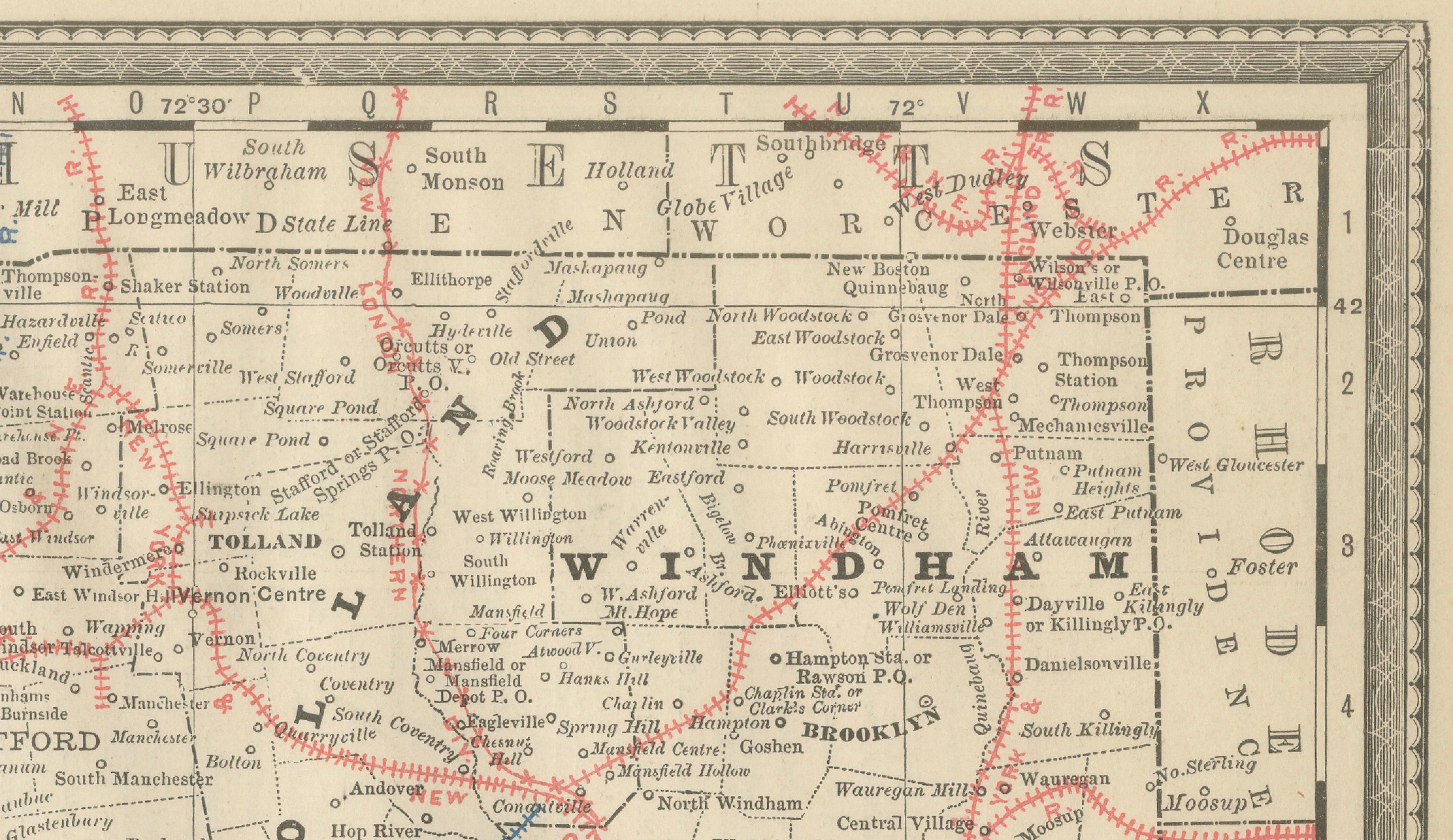 ntique Connecticut Map Wall Art – Railroads, Towns & Long Island Sound, ca.1888
