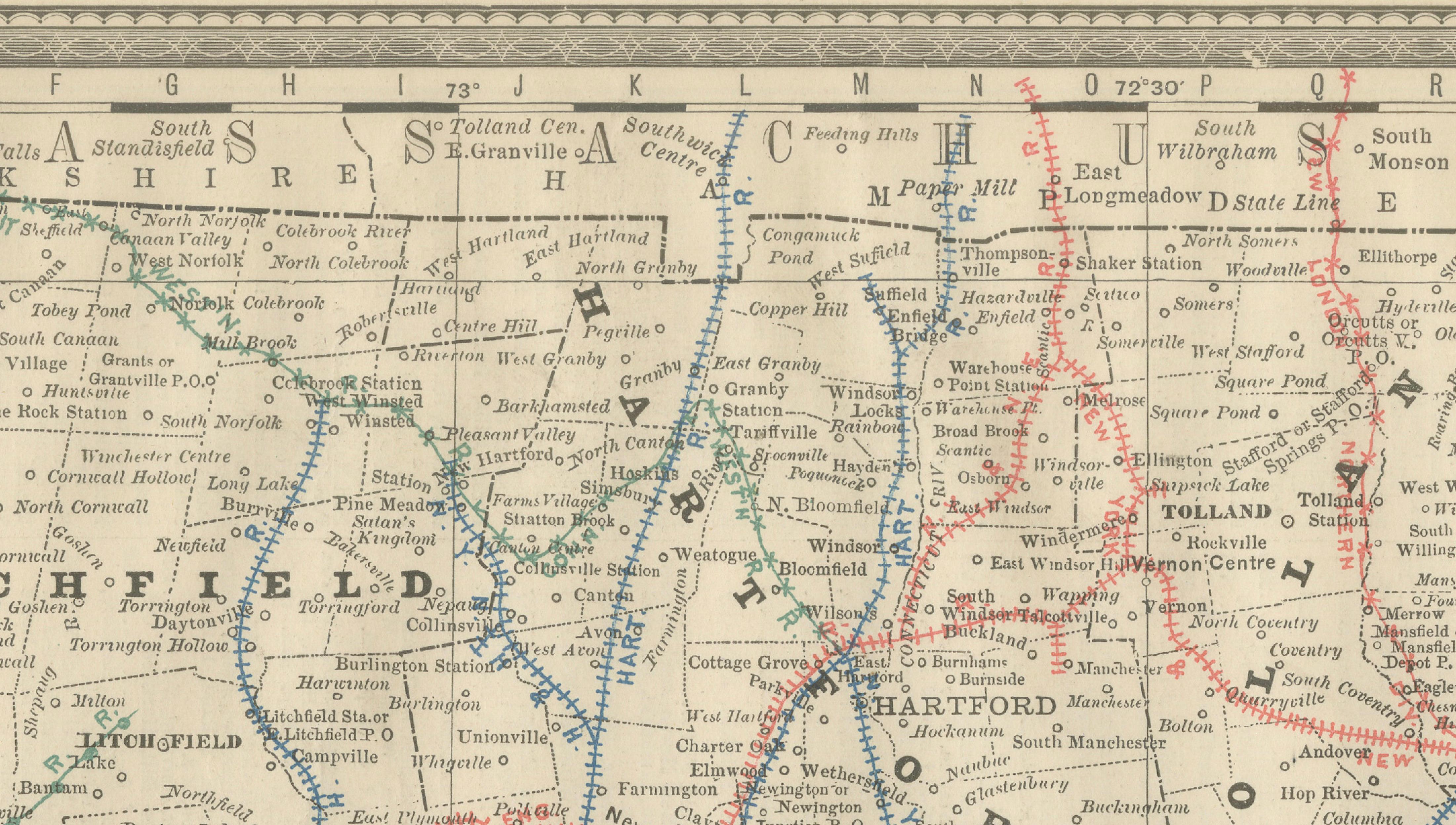ntique Connecticut Map Wall Art – Railroads, Towns & Long Island Sound, ca.1888