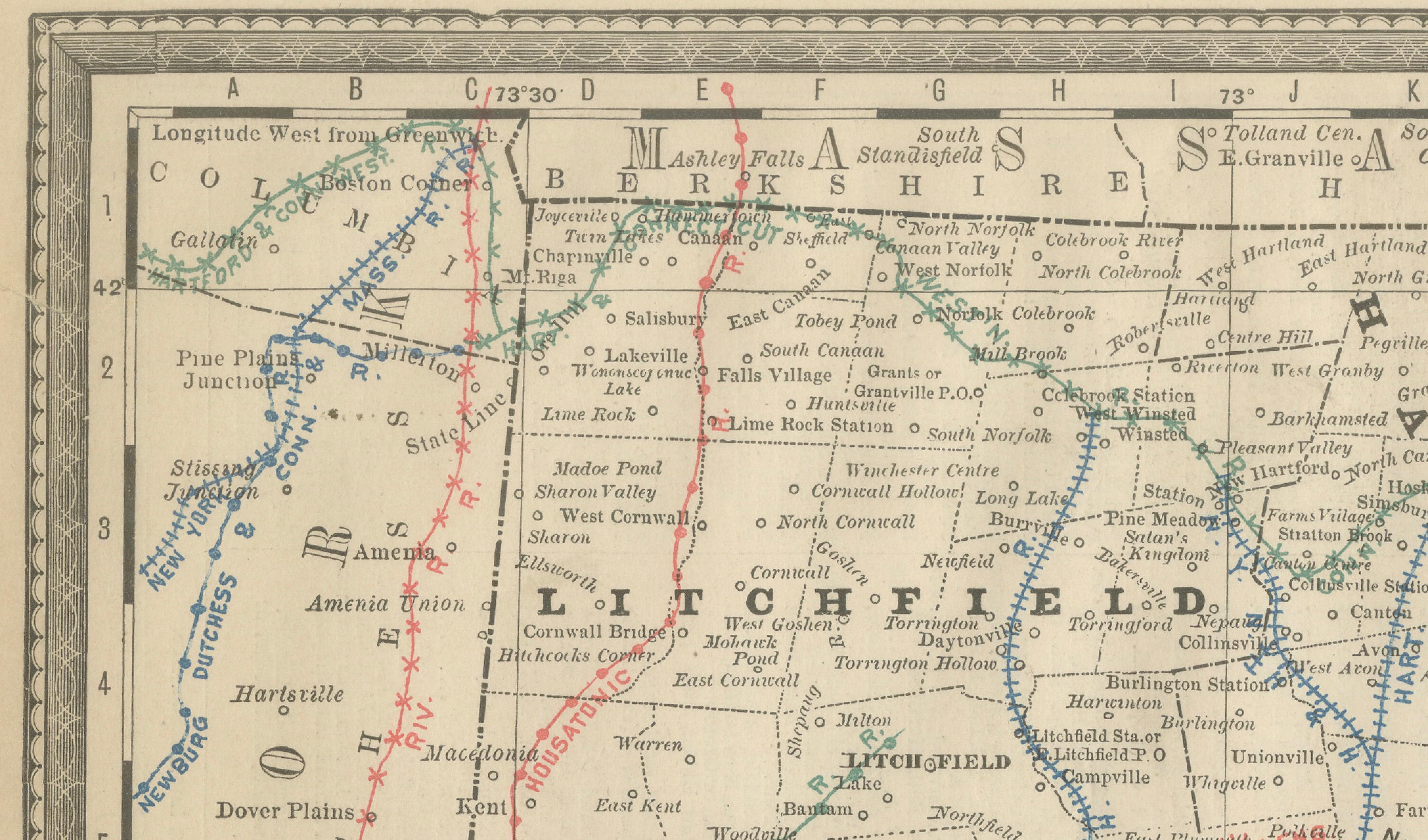 ntique Connecticut Map Wall Art – Railroads, Towns & Long Island Sound, ca.1888