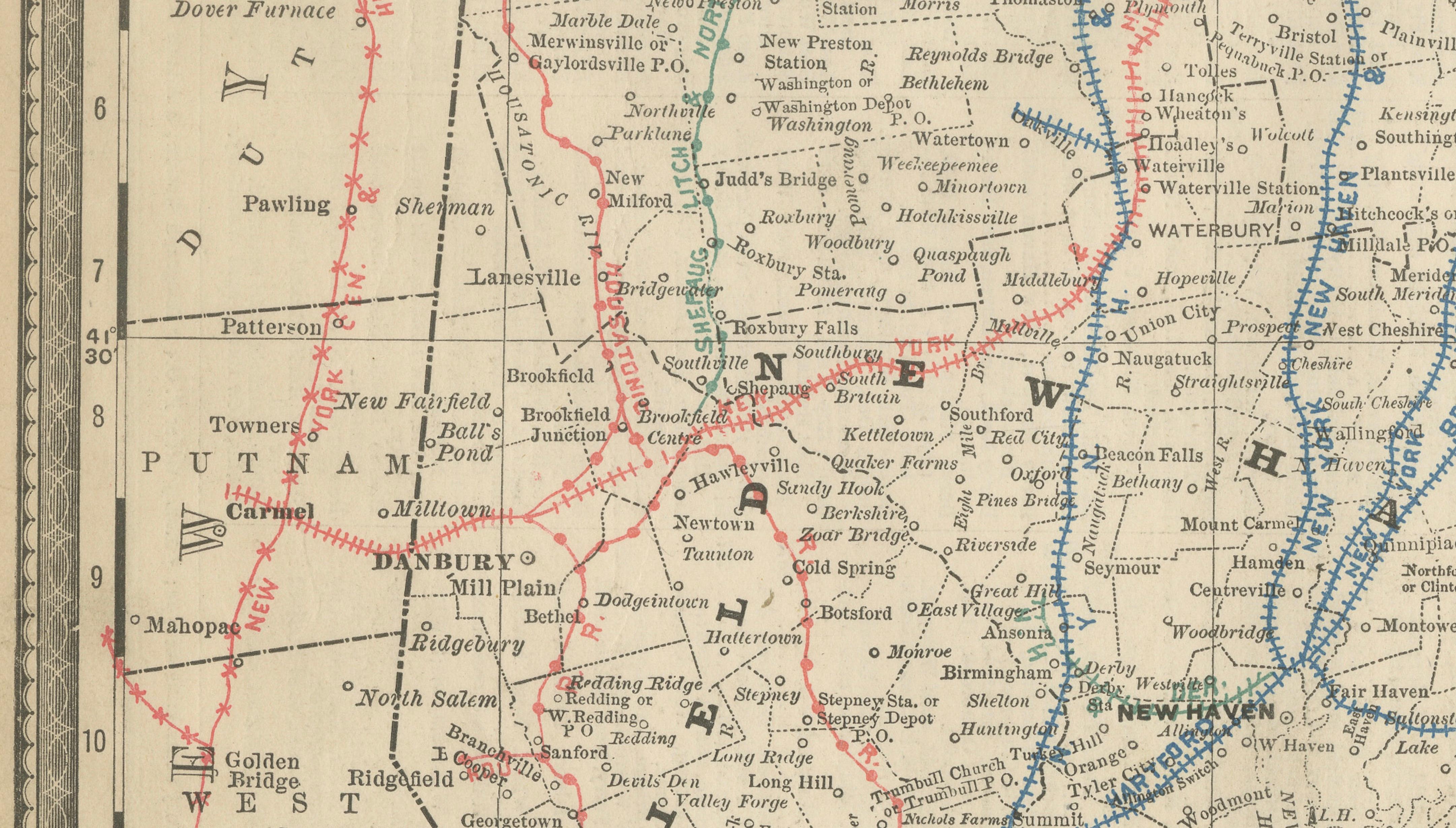 ntique Connecticut Map Wall Art – Railroads, Towns & Long Island Sound, ca.1888