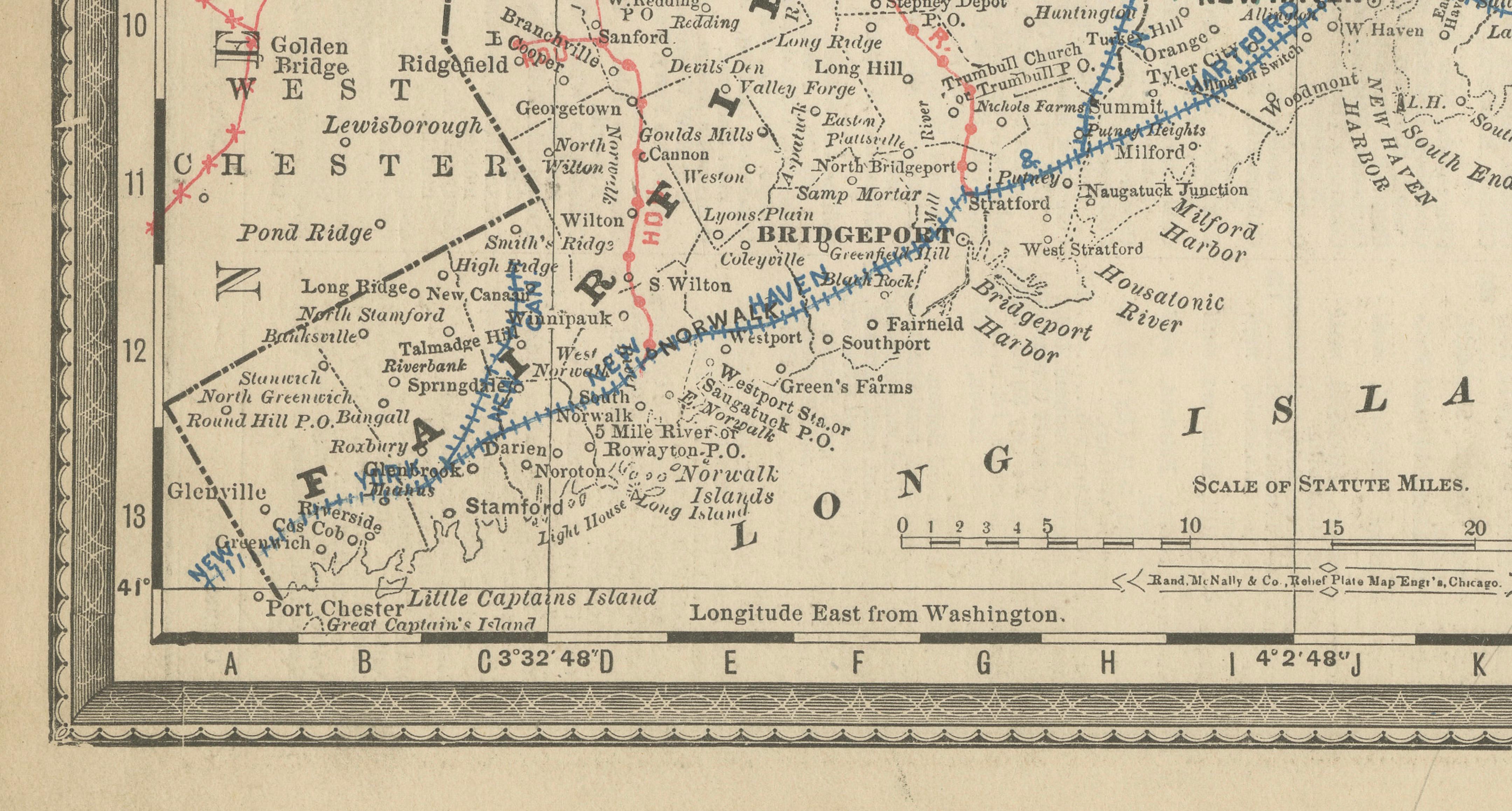 ntique Connecticut Map Wall Art – Railroads, Towns & Long Island Sound, ca.1888