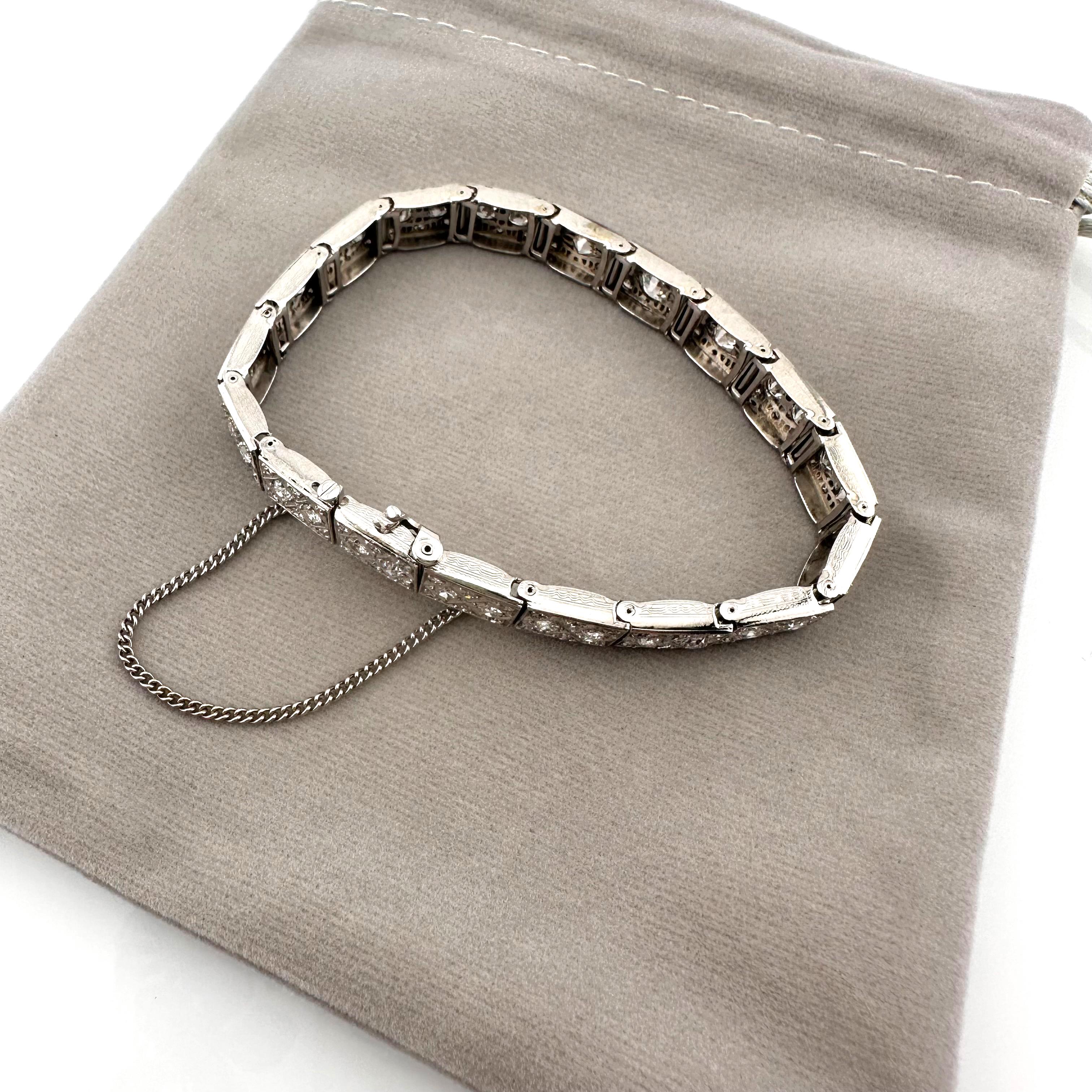 Antique Old Cut Diamonds Bracelet 14k White Gold For Sale 5