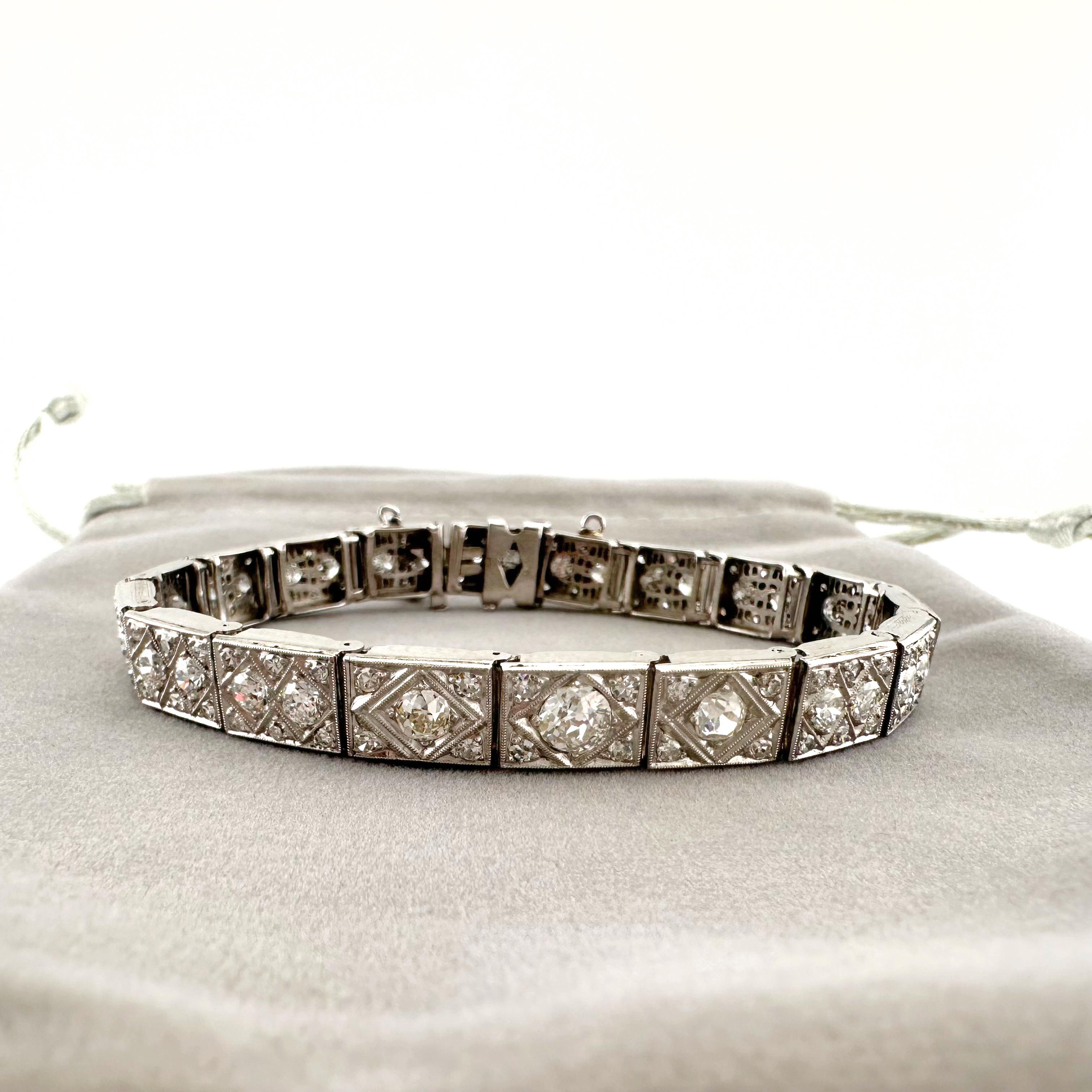 Antique Old Cut Diamonds Bracelet 14k White Gold For Sale 6