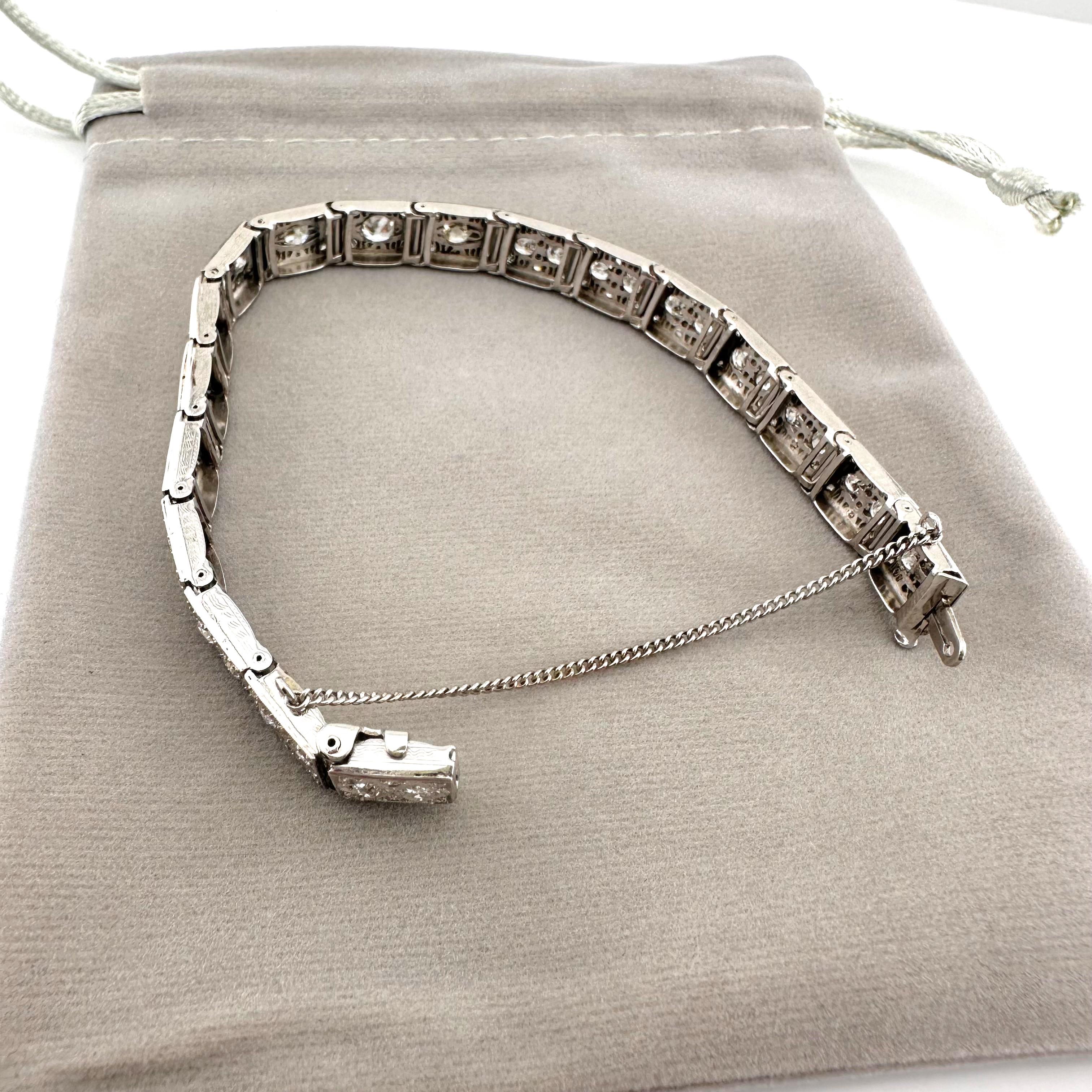 Antique Old Cut Diamonds Bracelet 14k White Gold For Sale 7