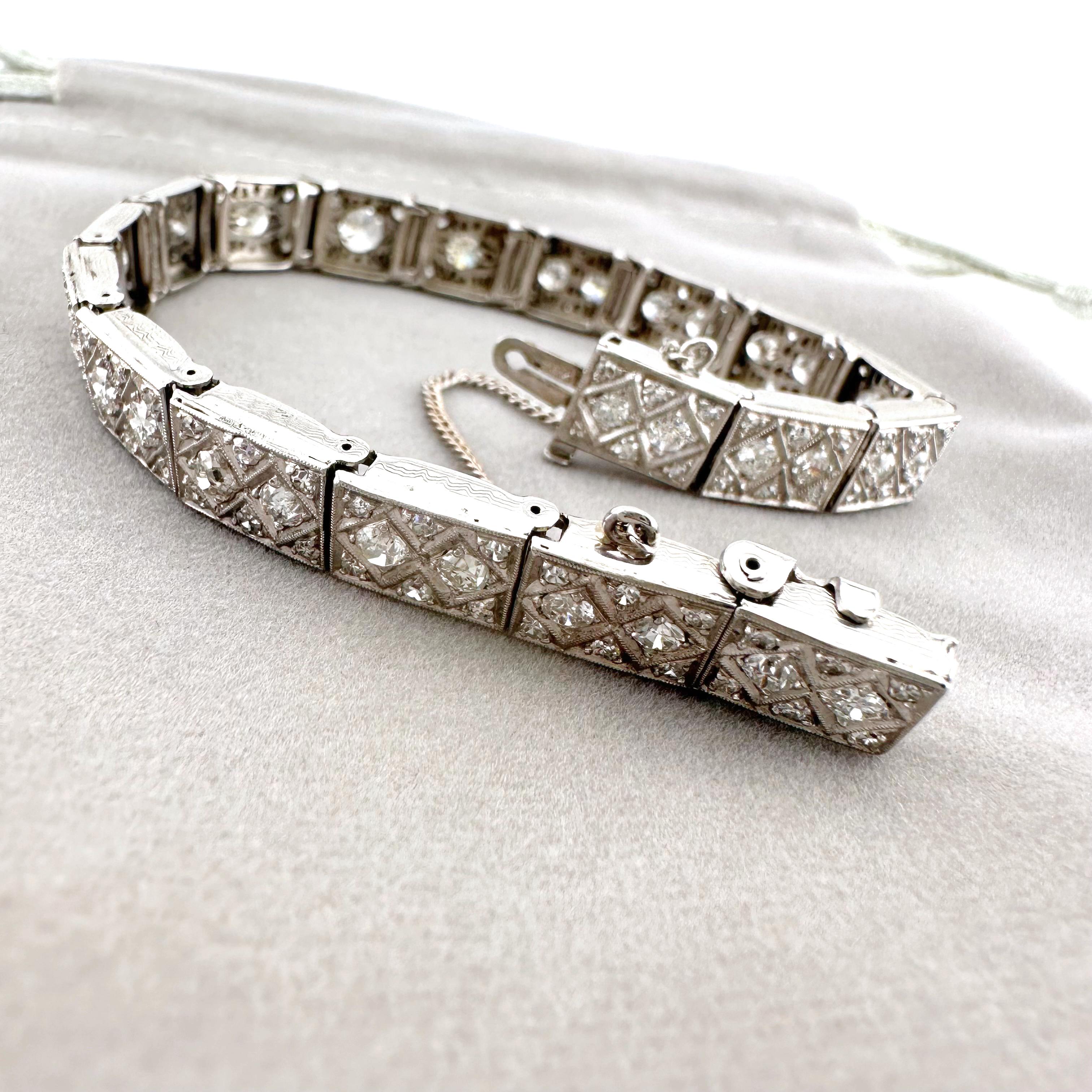Antique Old Cut Diamonds Bracelet 14k White Gold For Sale 8