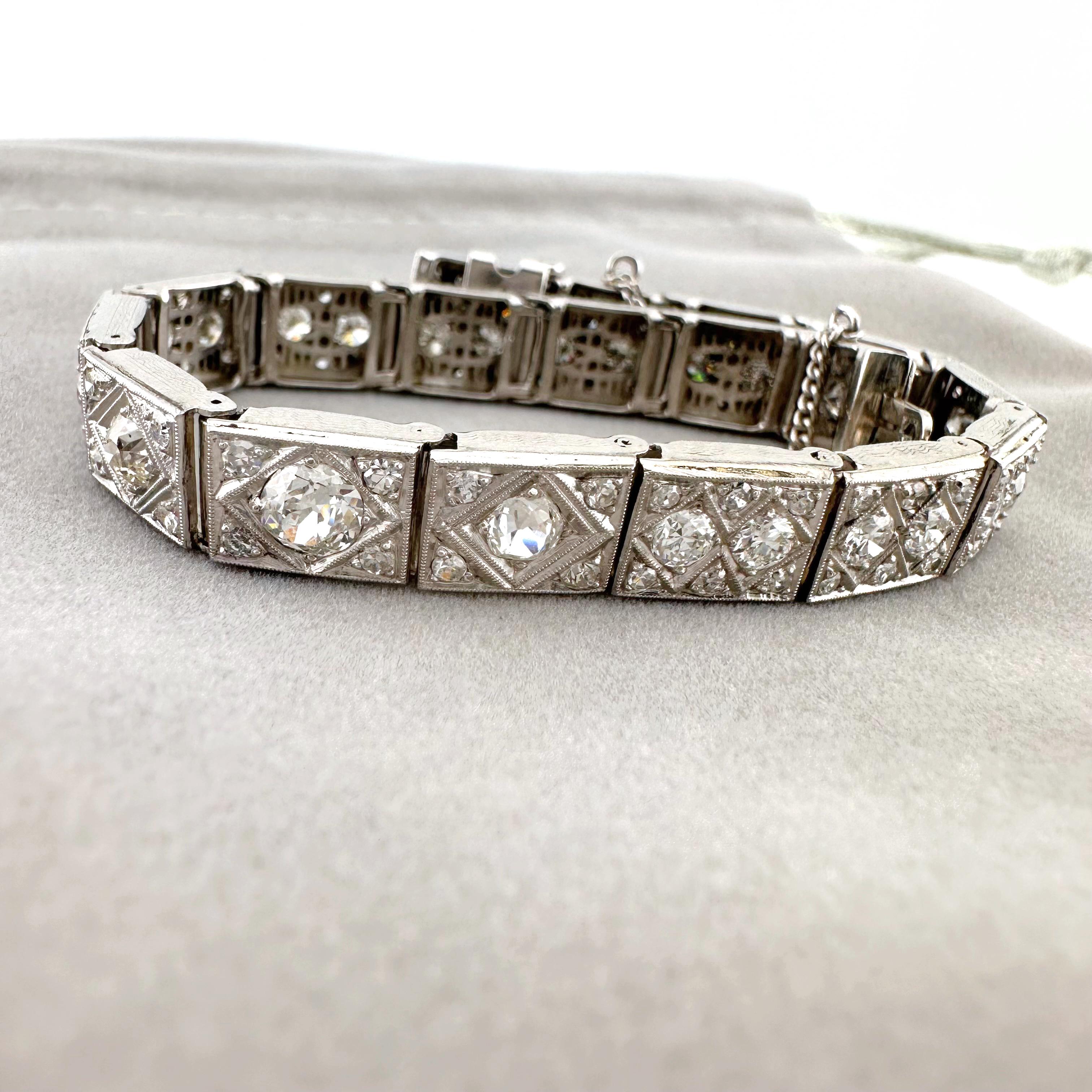 Antique Old Cut Diamonds Bracelet 14k White Gold For Sale 9