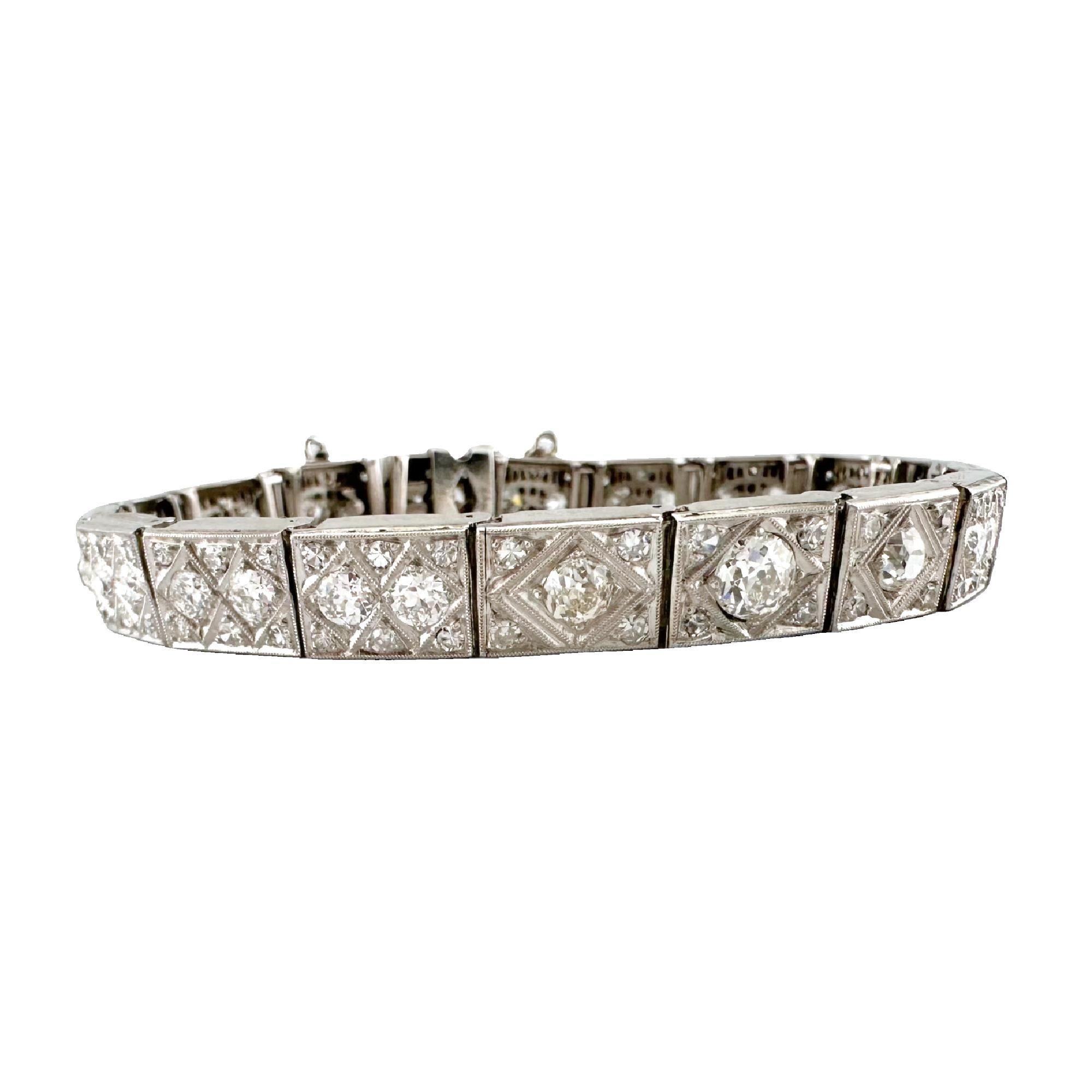 Old European Cut Antique Old Cut Diamonds Bracelet 14k White Gold For Sale