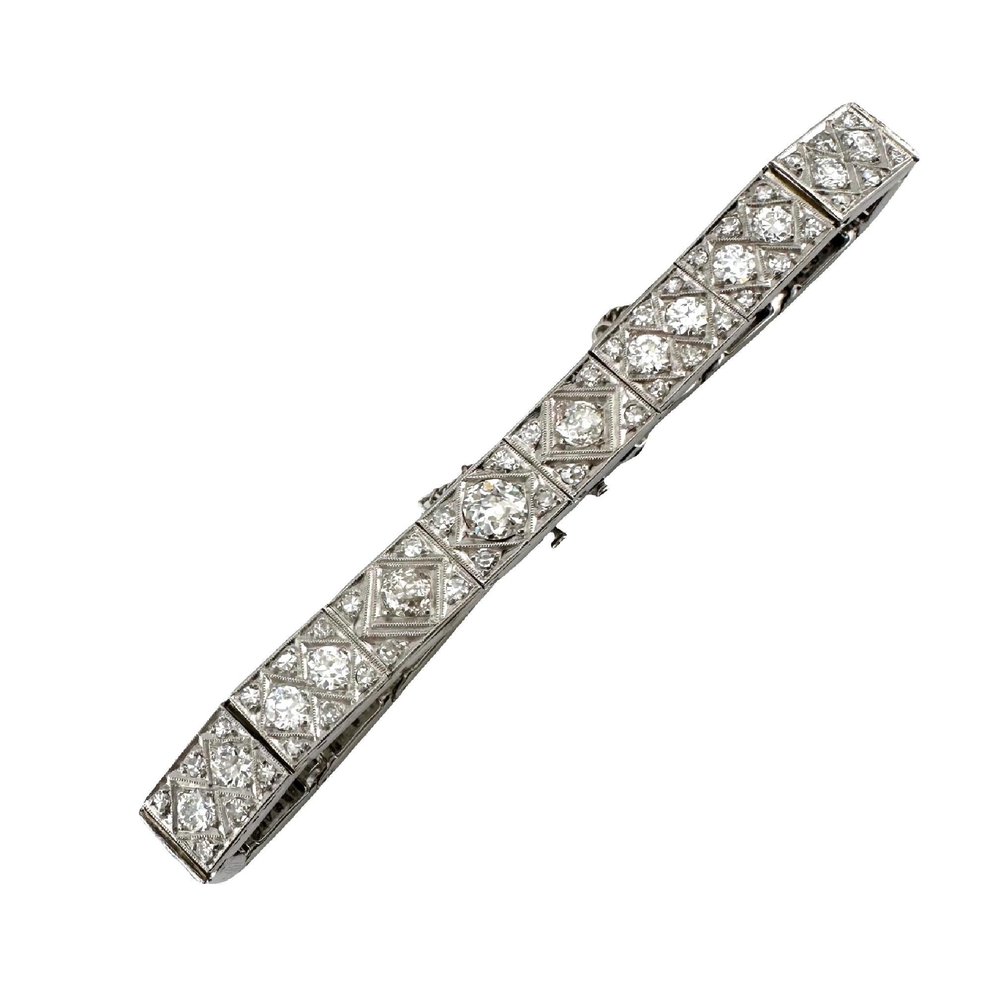 Antique Old Cut Diamonds Bracelet 14k White Gold In Good Condition For Sale In San Diego, CA