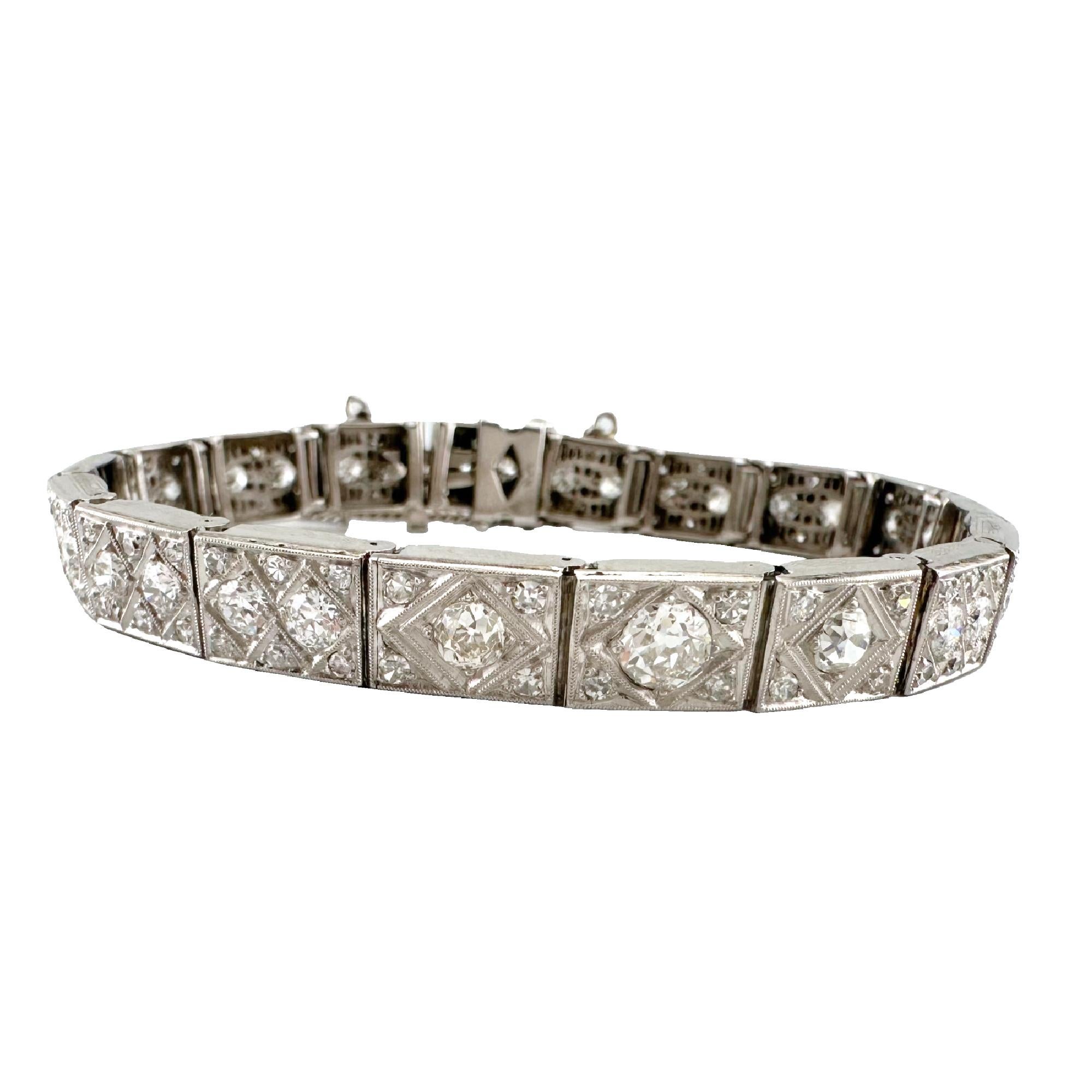 Women's Antique Old Cut Diamonds Bracelet 14k White Gold For Sale