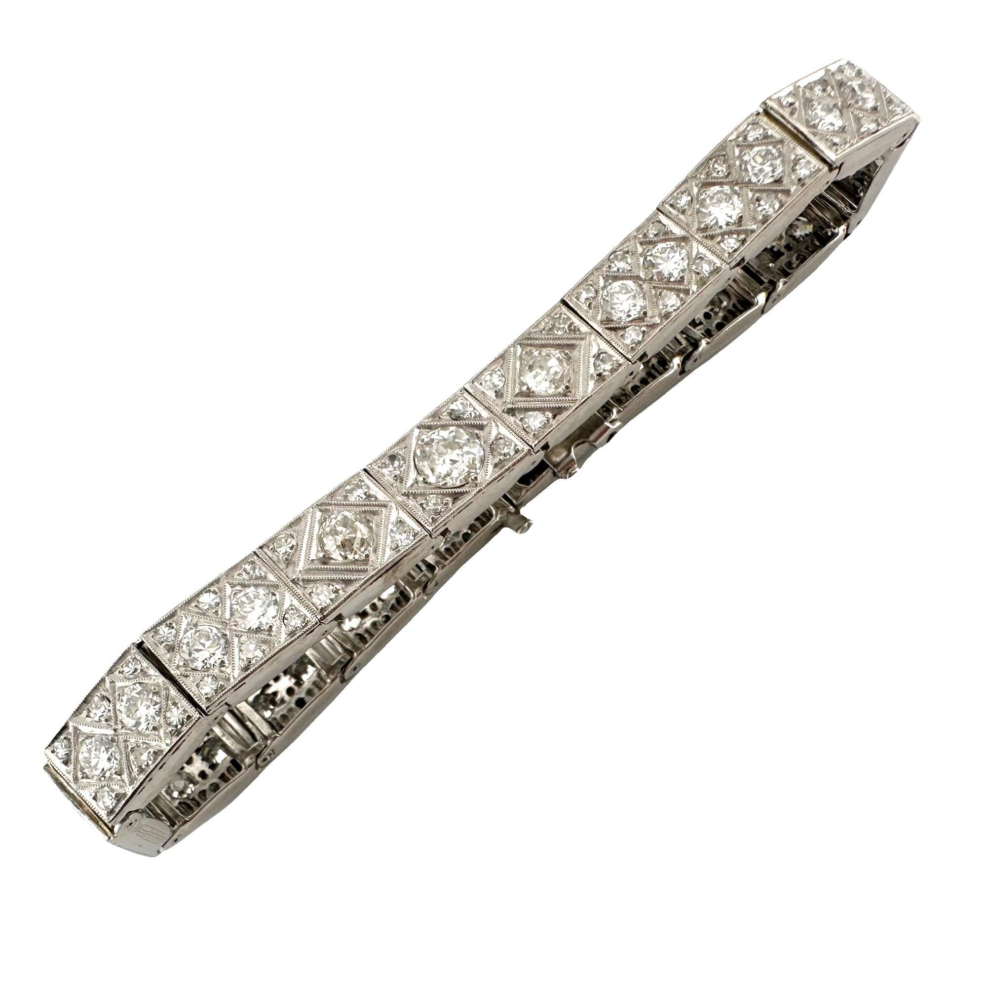 Antique Old Cut Diamonds Bracelet 14k White Gold For Sale 1