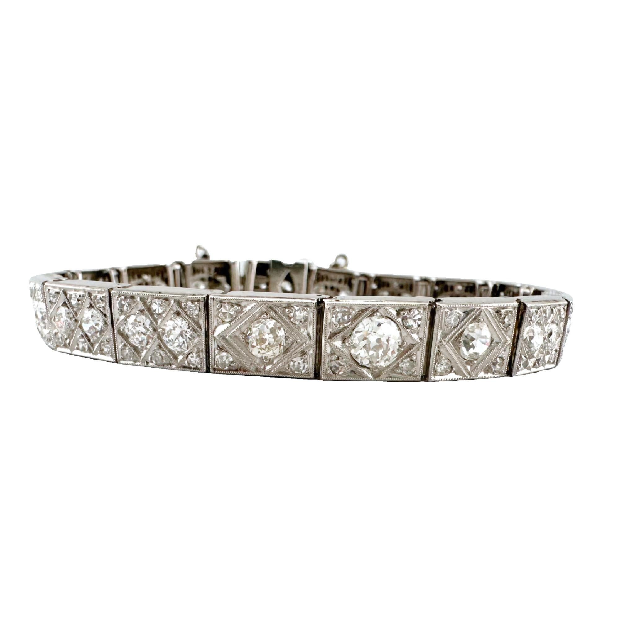 Antique Old Cut Diamonds Bracelet 14k White Gold For Sale 2