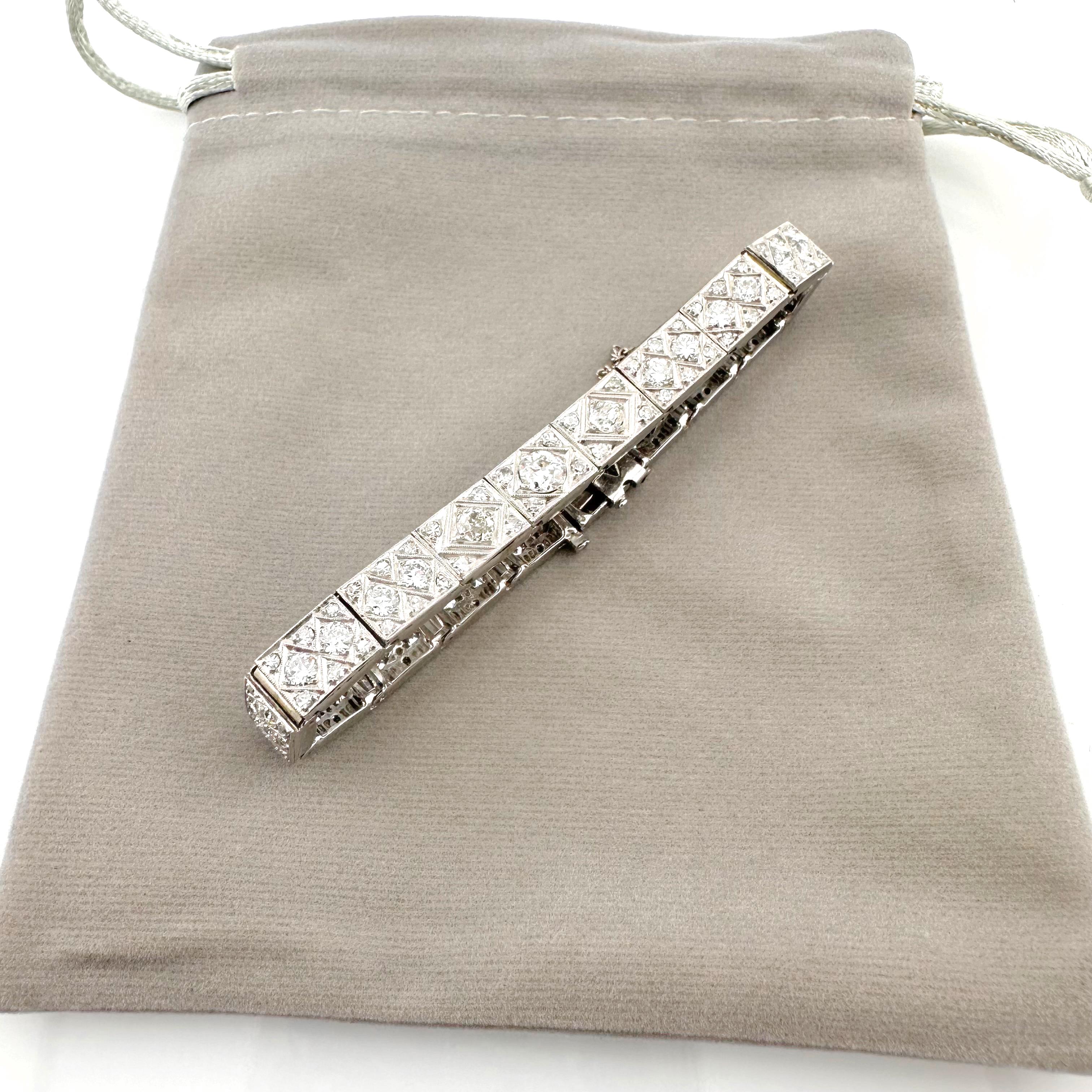 Antique Old Cut Diamonds Bracelet 14k White Gold For Sale 3
