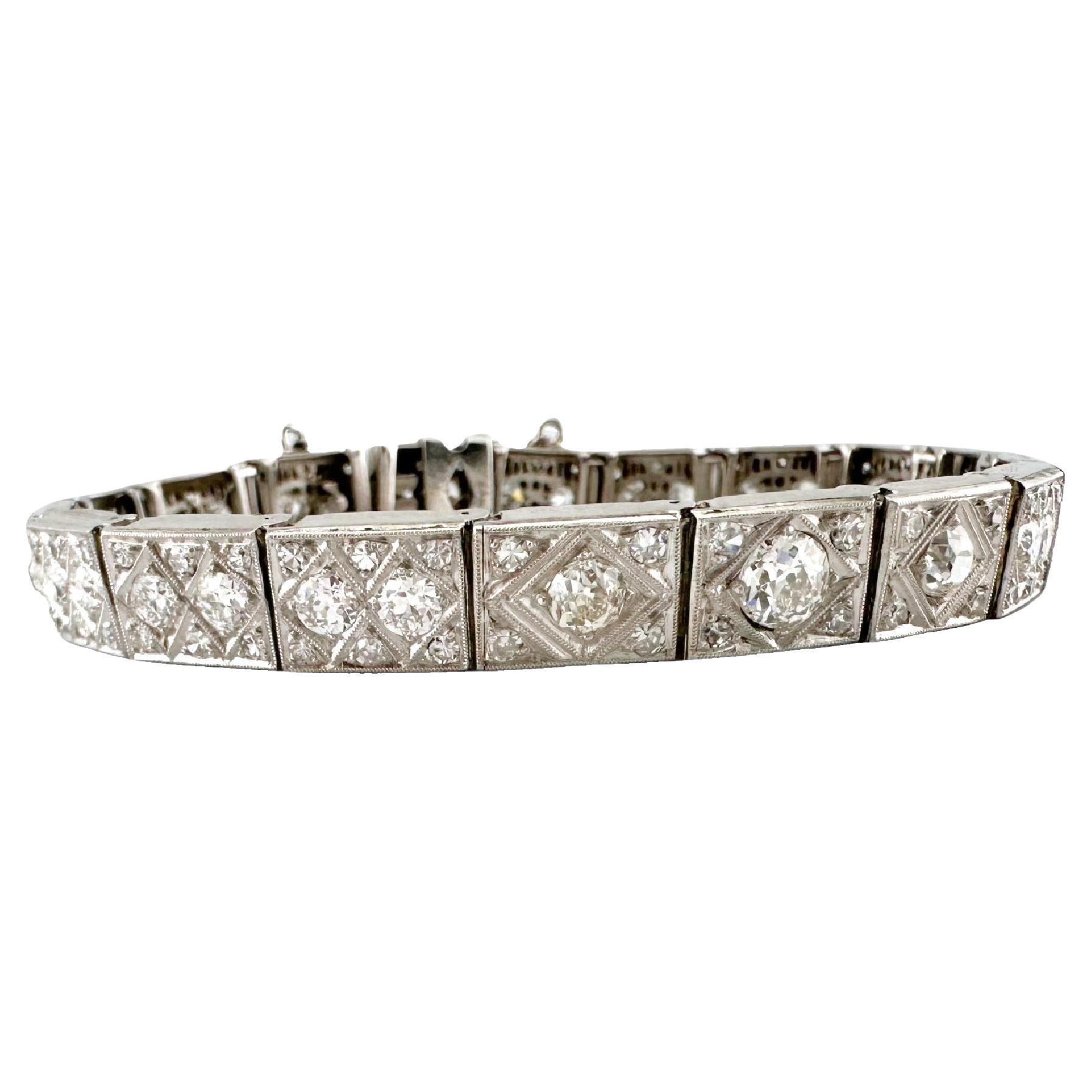 Bracelet ancien en or blanc 14 carats avec diamants taille ancienne