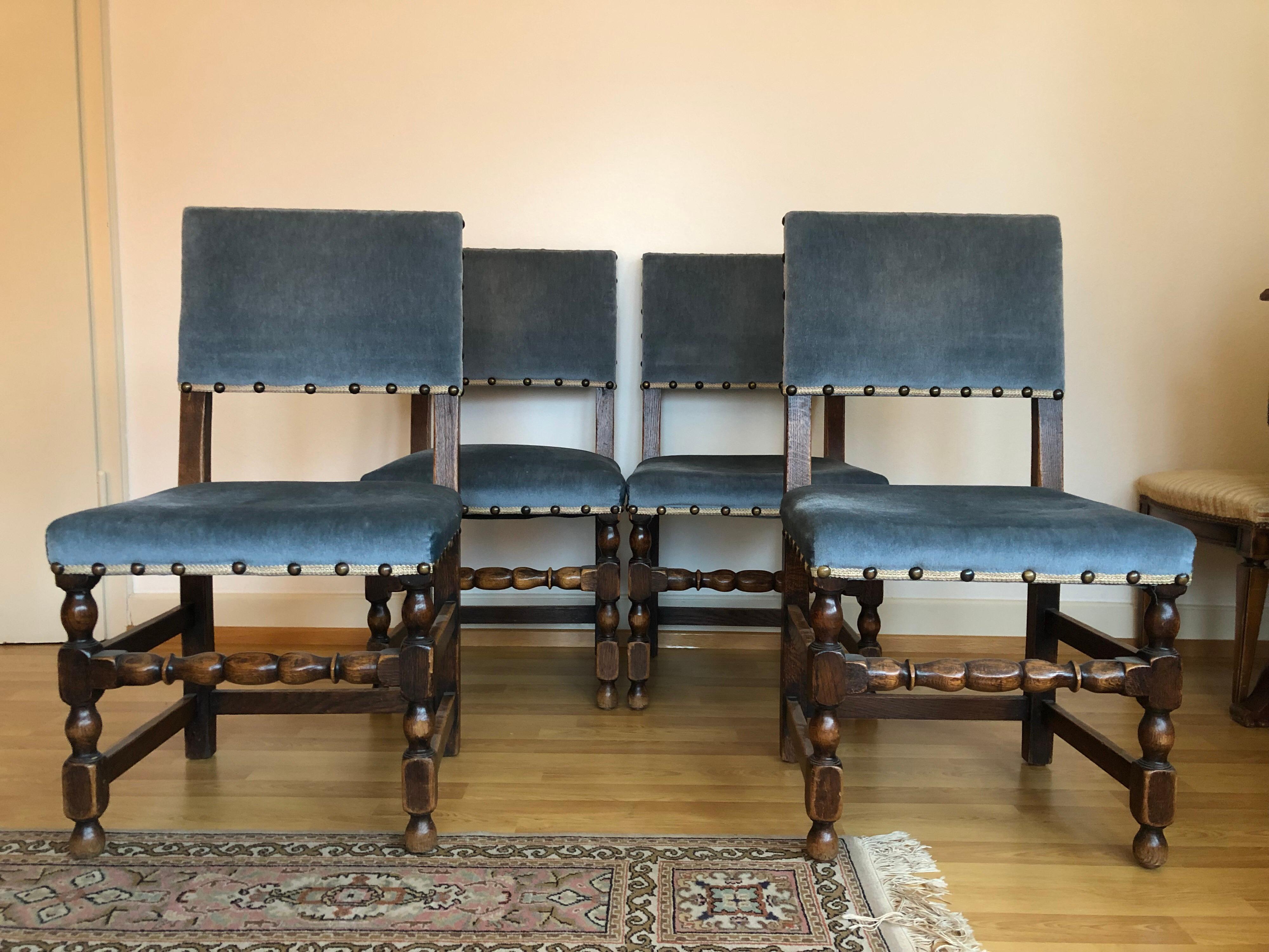 Hand-Carved CLEARANCE Set of 4 French Country Provincial Rustic Blue Dining Castle Chairs