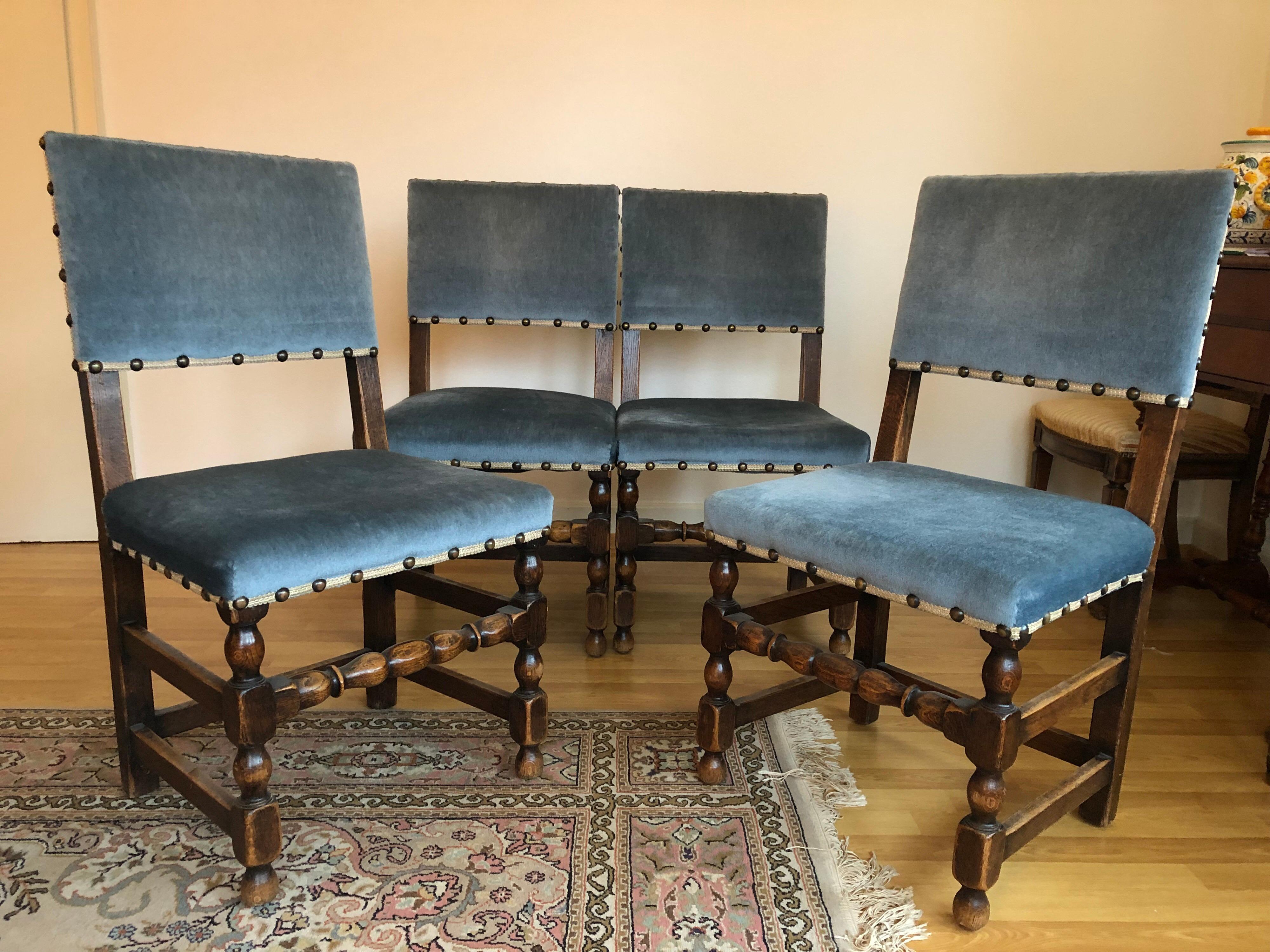 Walnut CLEARANCE Set of 4 French Country Provincial Rustic Blue Dining Castle Chairs