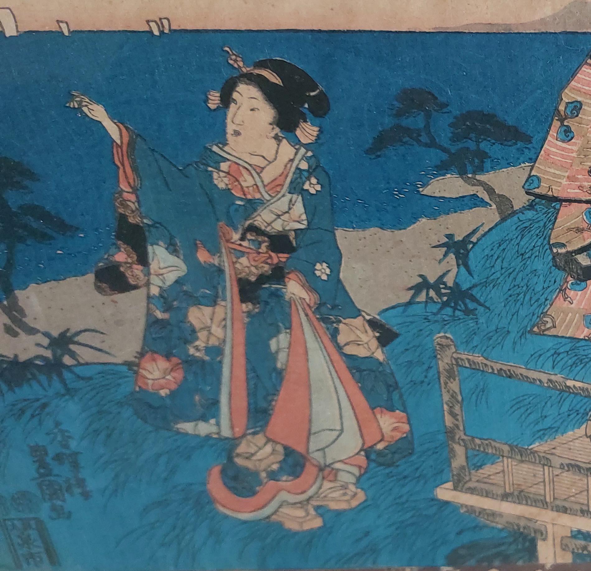 Stampa su legno antica Ukiyo-e Kunisada UTAGAWA (1786-1865) - 