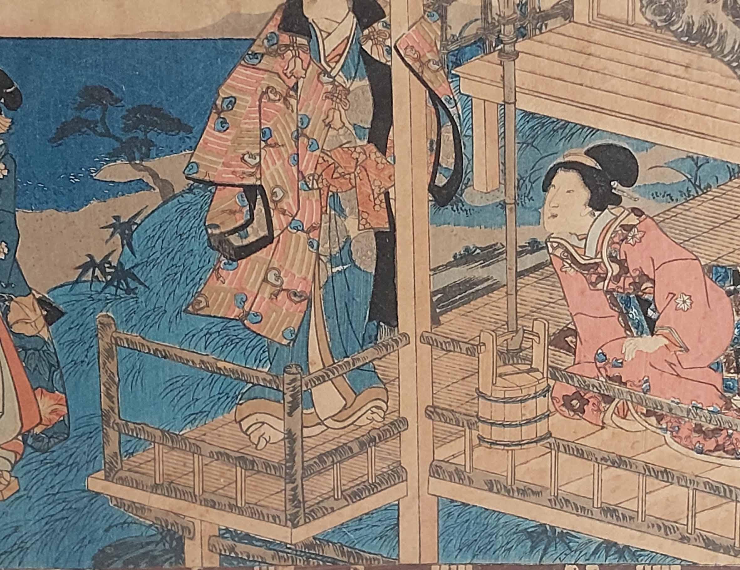 Cinese Stampa su legno antica Ukiyo-e Kunisada UTAGAWA (1786-1865) - 