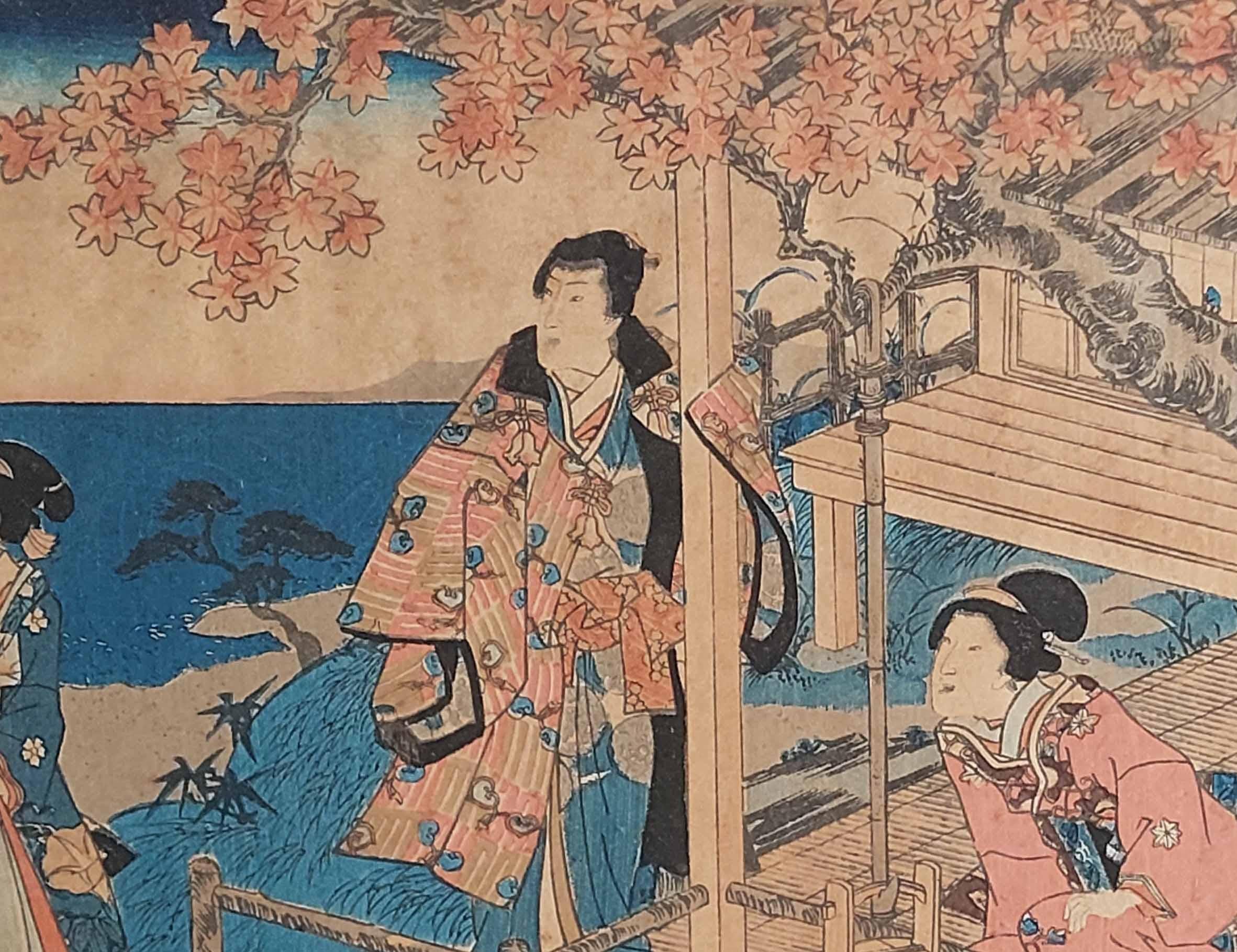 Bronzo Stampa su legno antica Ukiyo-e Kunisada UTAGAWA (1786-1865) - 