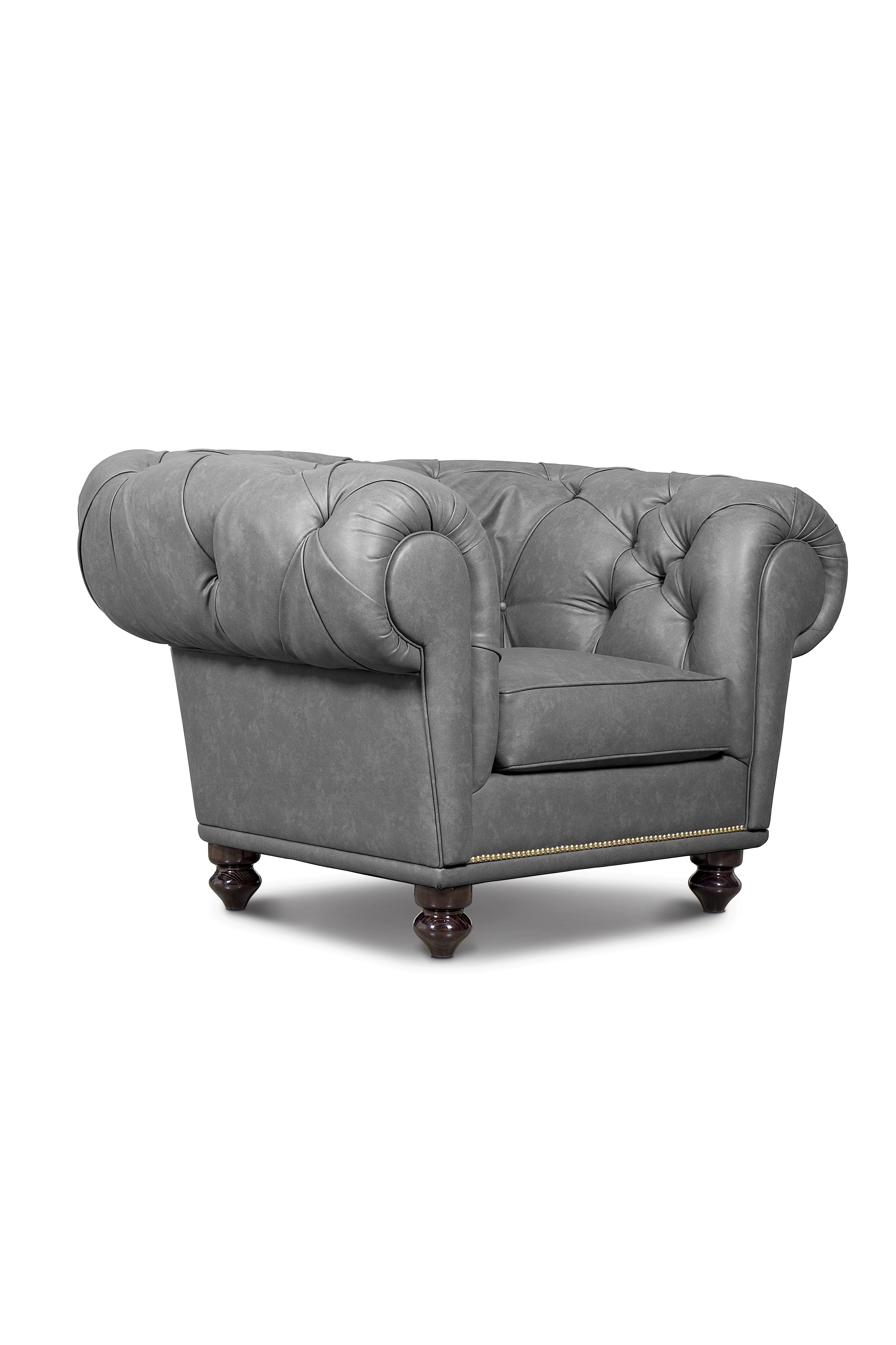 NU Chesterfield armchair, is our tribute to England’s most iconic armchair. The inspiration of this classic leather sofa is rooted back in 1800’. There’s something intrinsically luxurious and old-fashioned about the Chesterfield products. Its curved