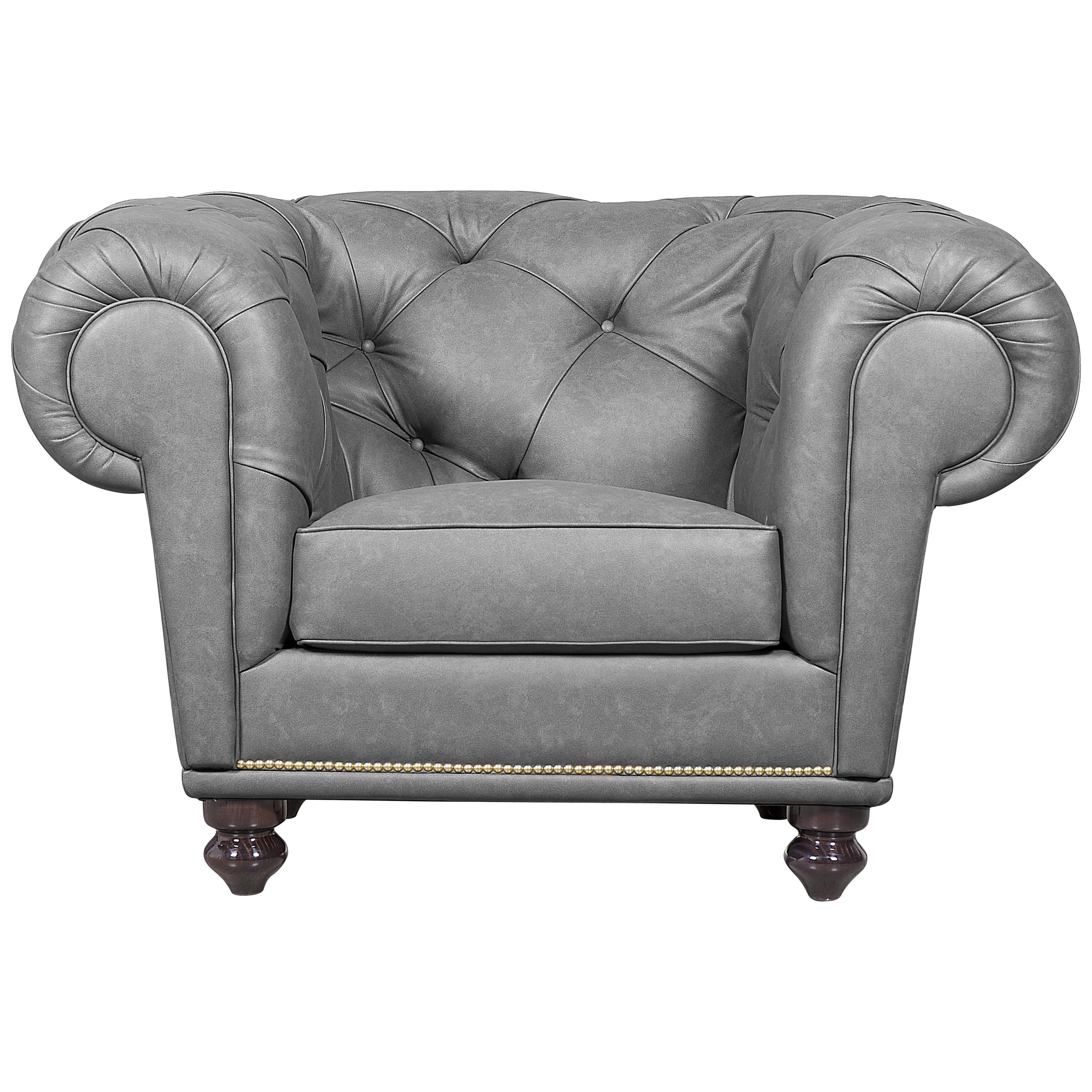 NU Chesterfield Grey Armchair in Leather For Sale