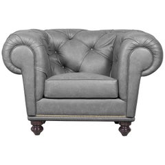 NU Chesterfield Grey Armchair in Leather