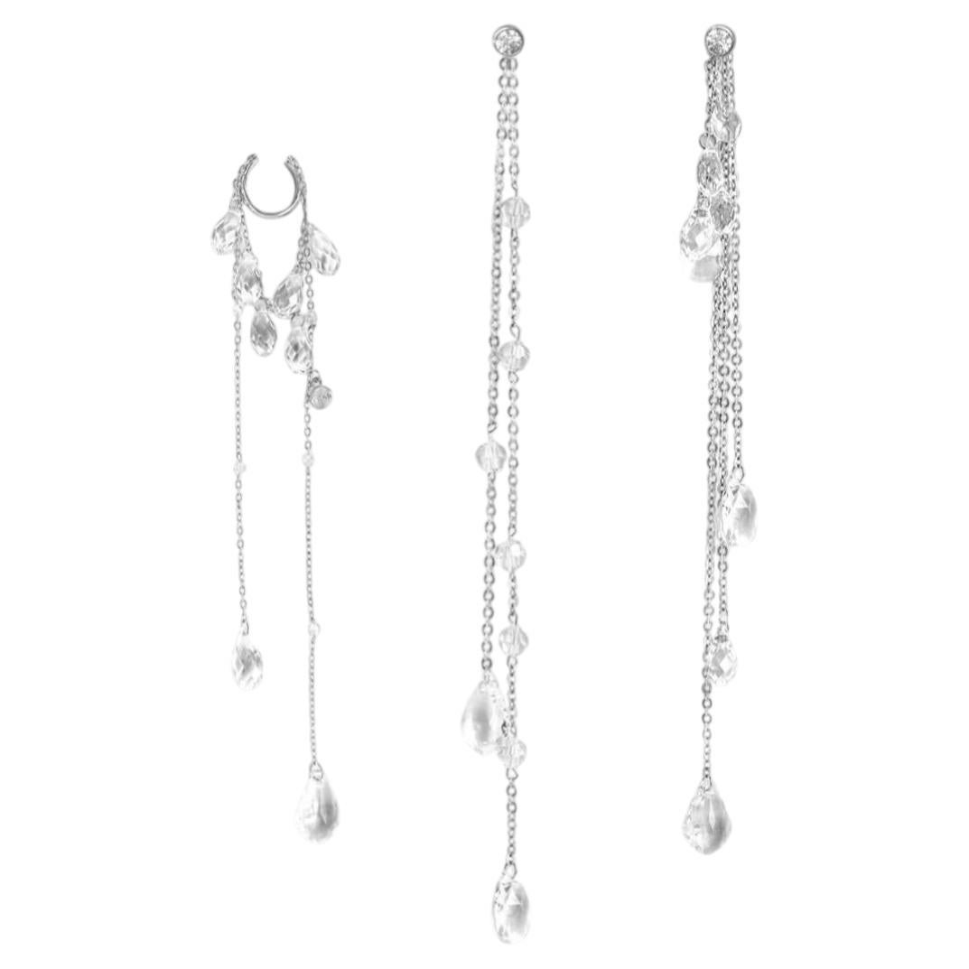 NU Ear Set in 925 Sterling Silver, Zirconia Studs & Glass Crystals by O Sh