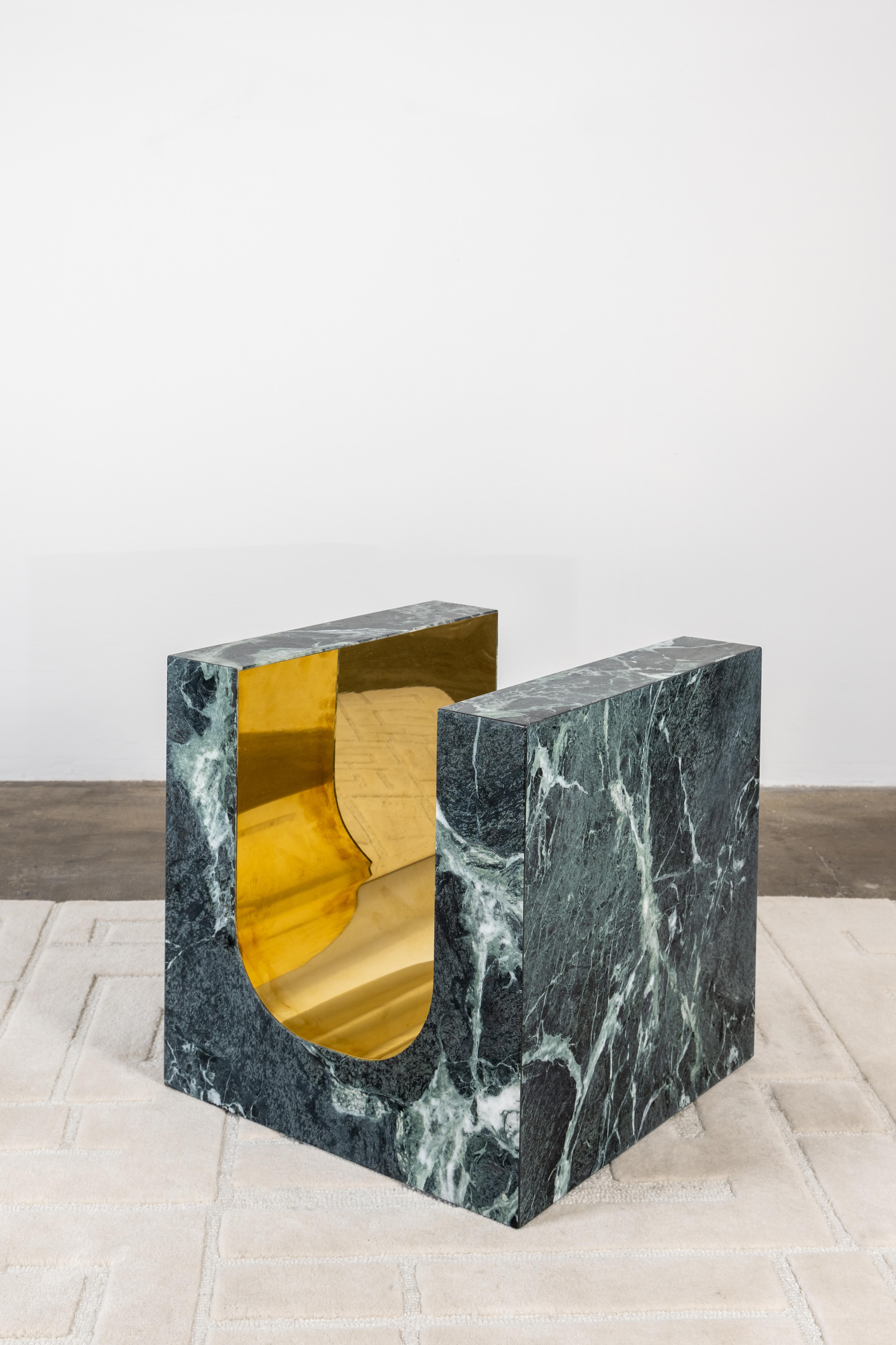 Modern NU - Hand made Coffeetable in Marble and Brass For Sale